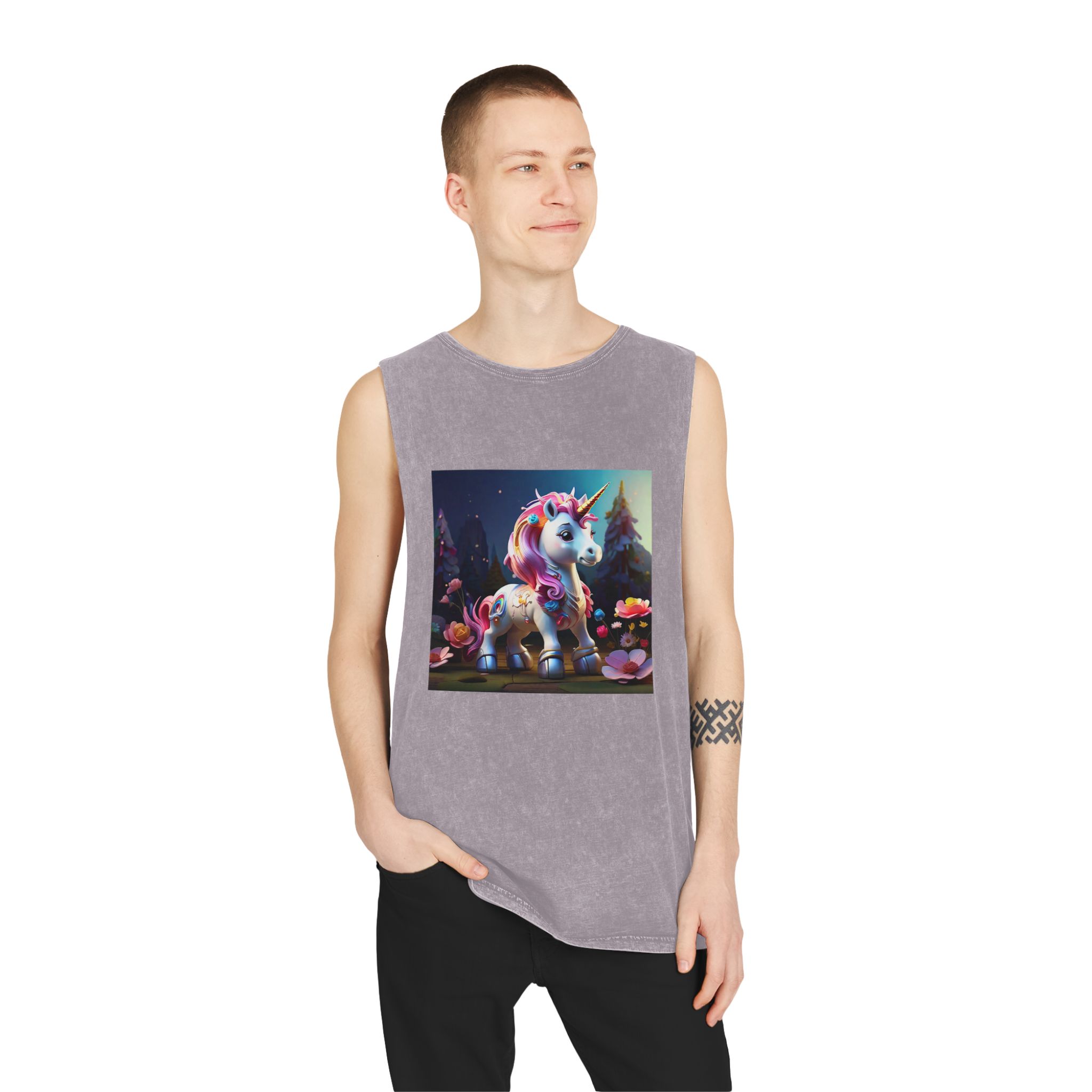Animated Unicorn Children Generated By Ai (16) Unisex Stonewash Tank Top - Image 19