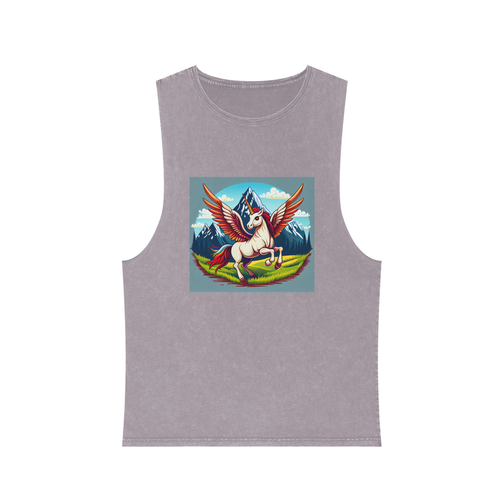 Cartoon Unicorn With Rainbow Wings Top Mountain Background Generative Ai Unisex Stonewash Tank Top - Image 17