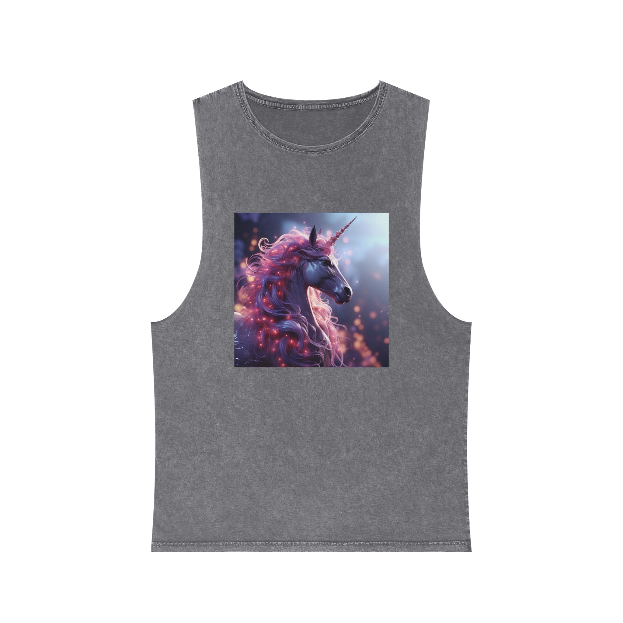 Pink 3d Mythical Unicorn With Lights Mane Unisex Stonewash Tank Top - Image 9