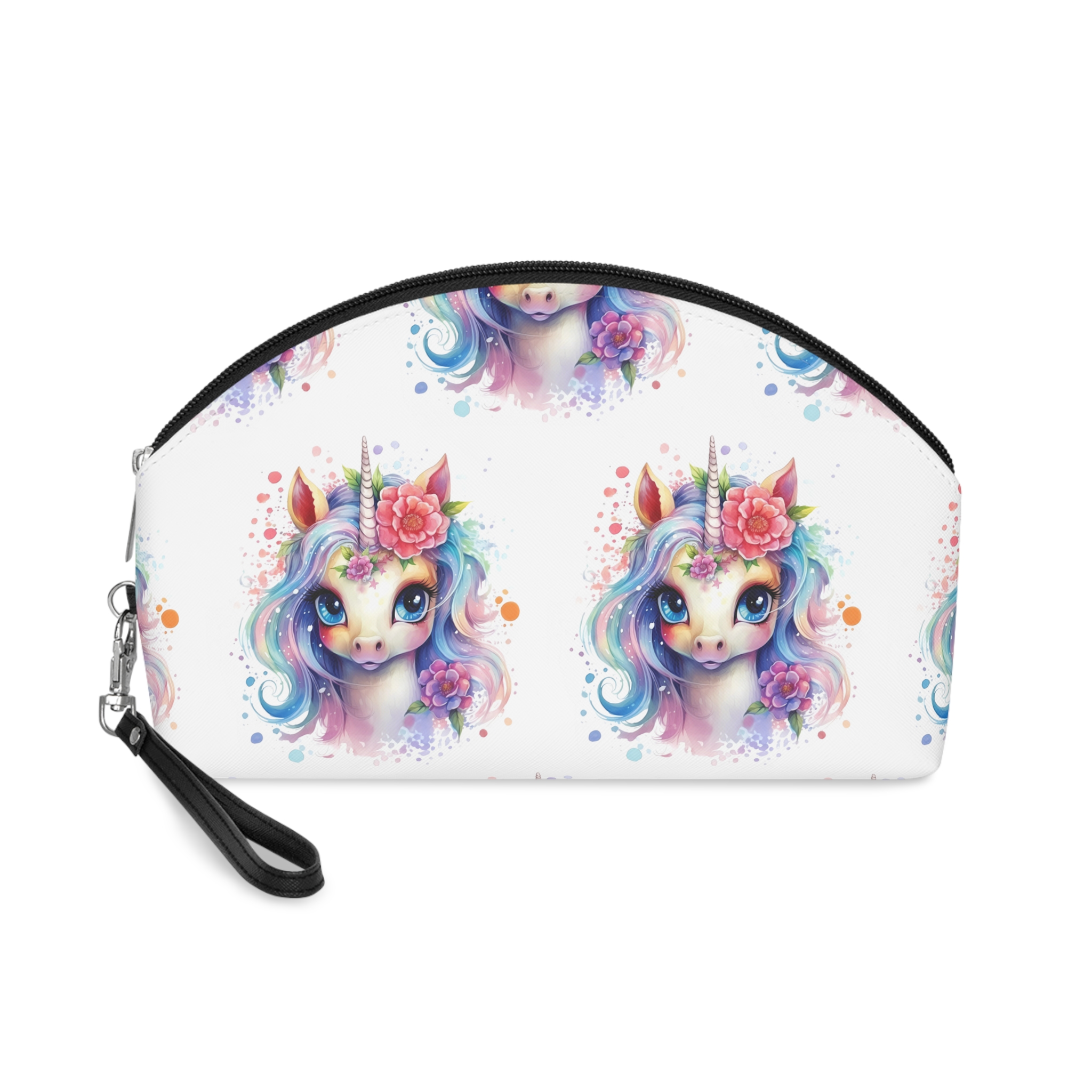 Cute Colorful Magic Unicorn With Flowers Watercolor Style (8) Copia Makeup Bag