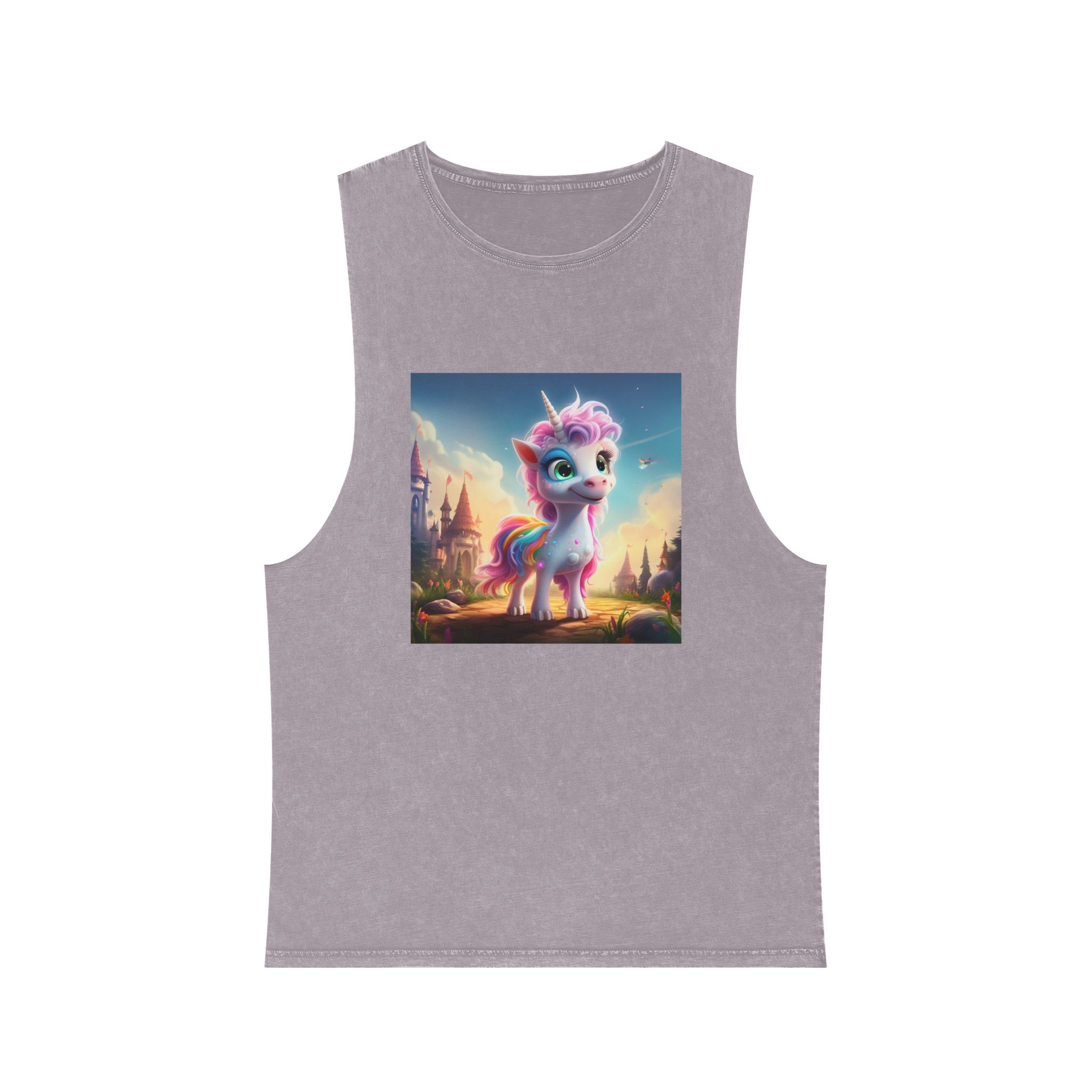 Unicorn Standing Rock Front Castle Generative Ai Unisex Stonewash Tank Top - Image 17
