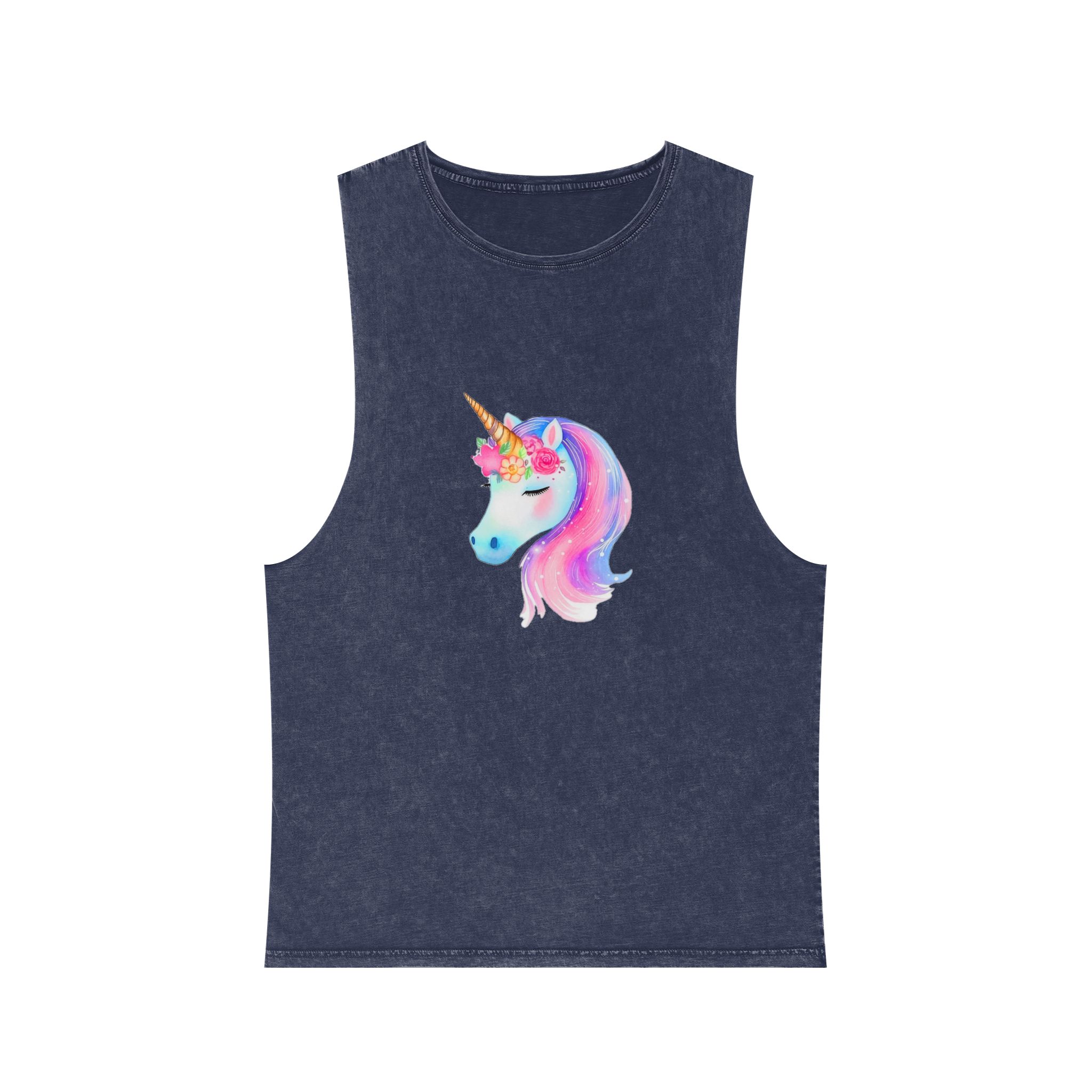 Cute Unicorn Watercolor Hand Painted 01 Unisex Stonewash Tank Top - Image 13