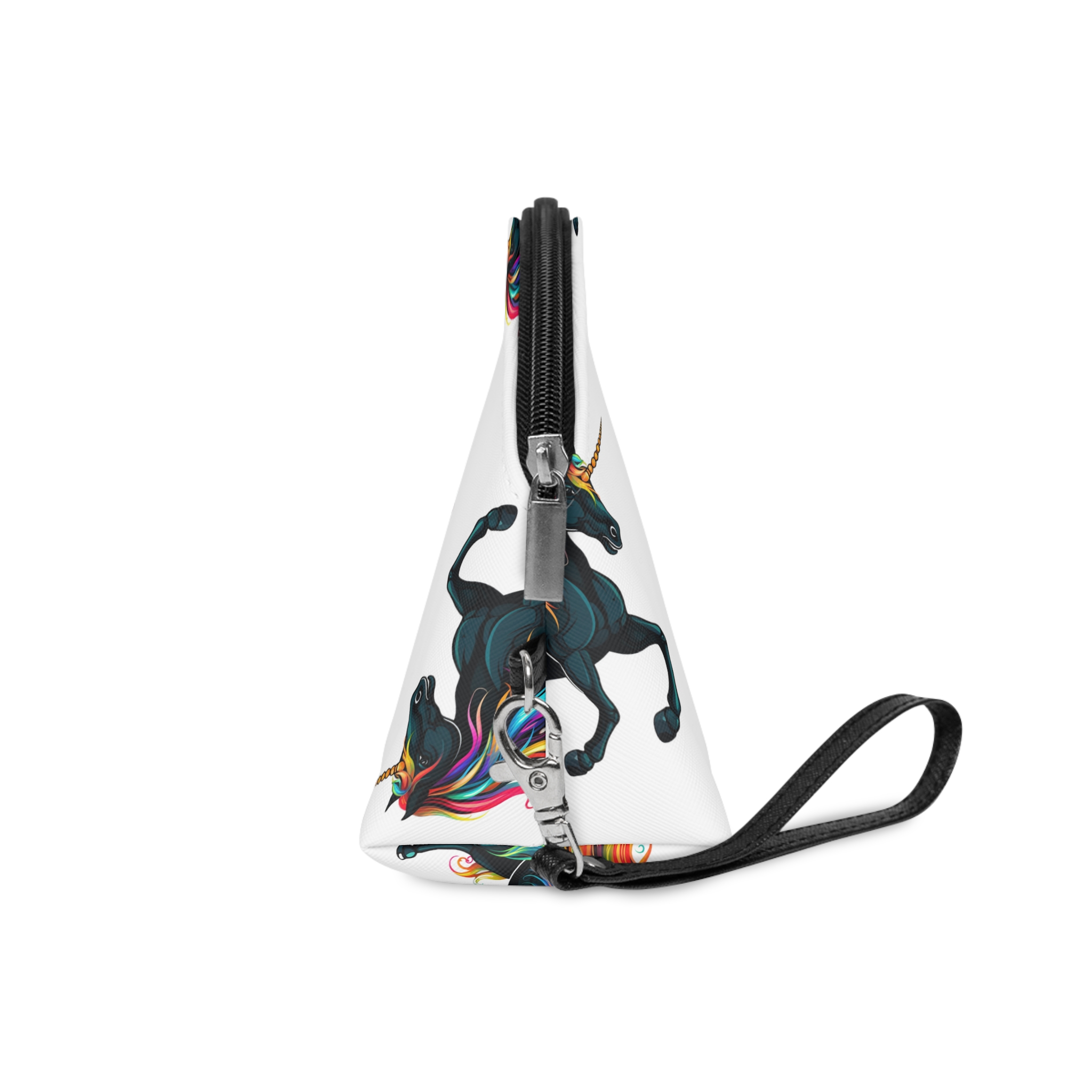 Close Up Black Unicorn With Rainbow Mane Generative Ai Makeup Bag - Image 3