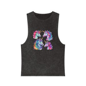 Four Different Colored Unicorns With Long Manes Long Manes Generative Ai Unisex Stonewash Tank Top
