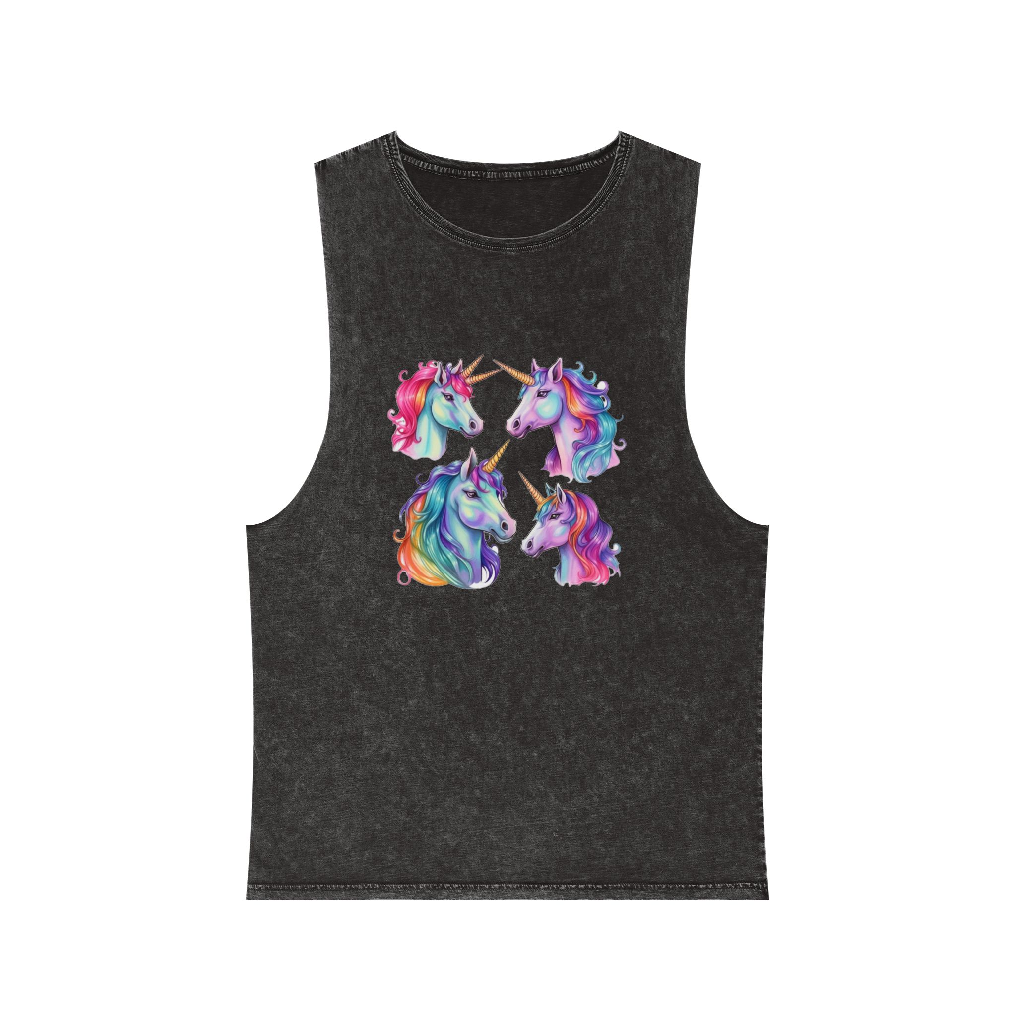 Four Different Colored Unicorns With Long Manes Long Manes Generative Ai Unisex Stonewash Tank Top