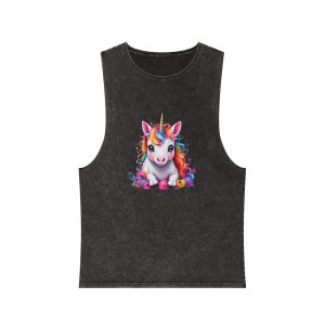 Cute Unicorn With Colorful Hair Isolated White Background Unisex Stonewash Tank Top