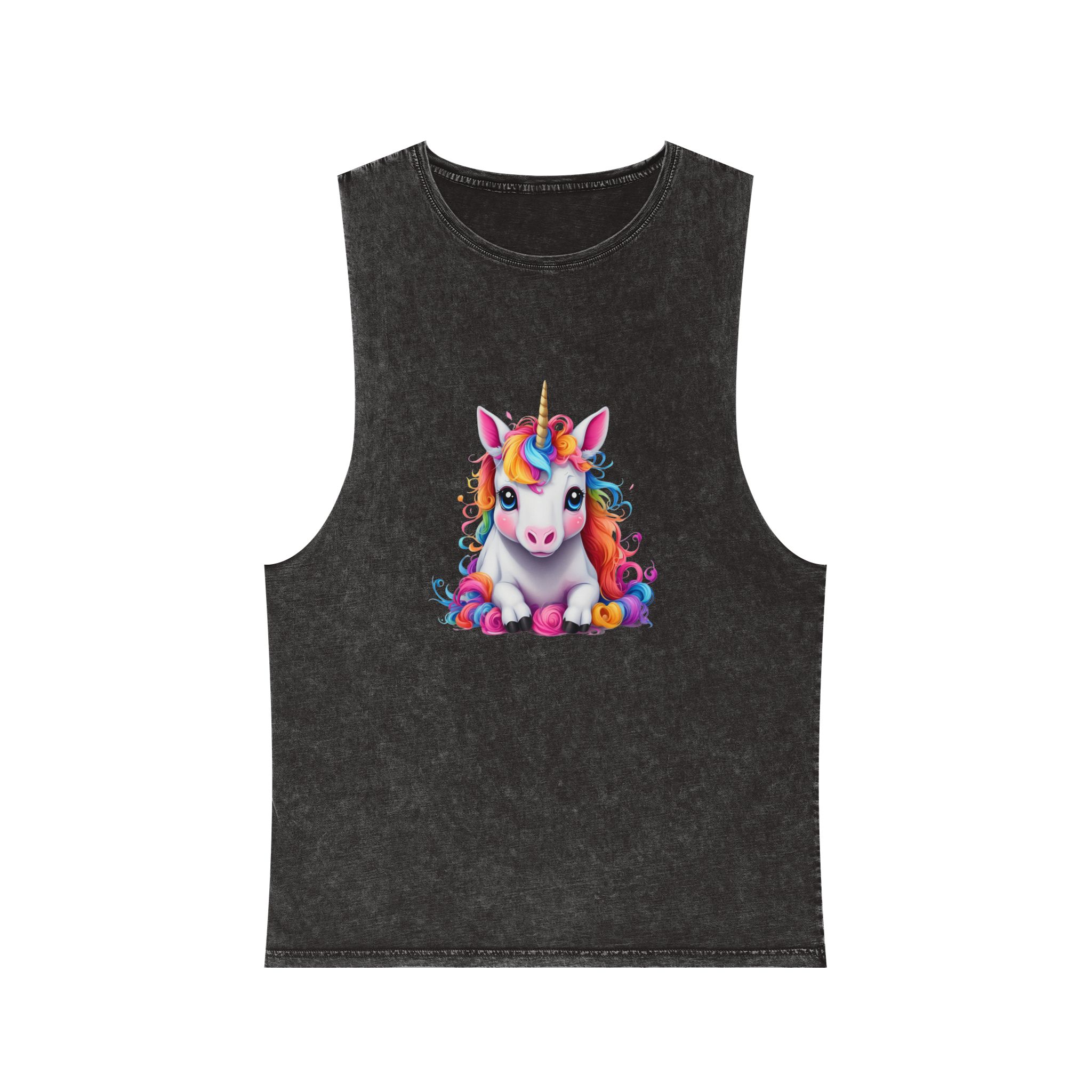 Cute Unicorn With Colorful Hair Isolated White Background Unisex Stonewash Tank Top