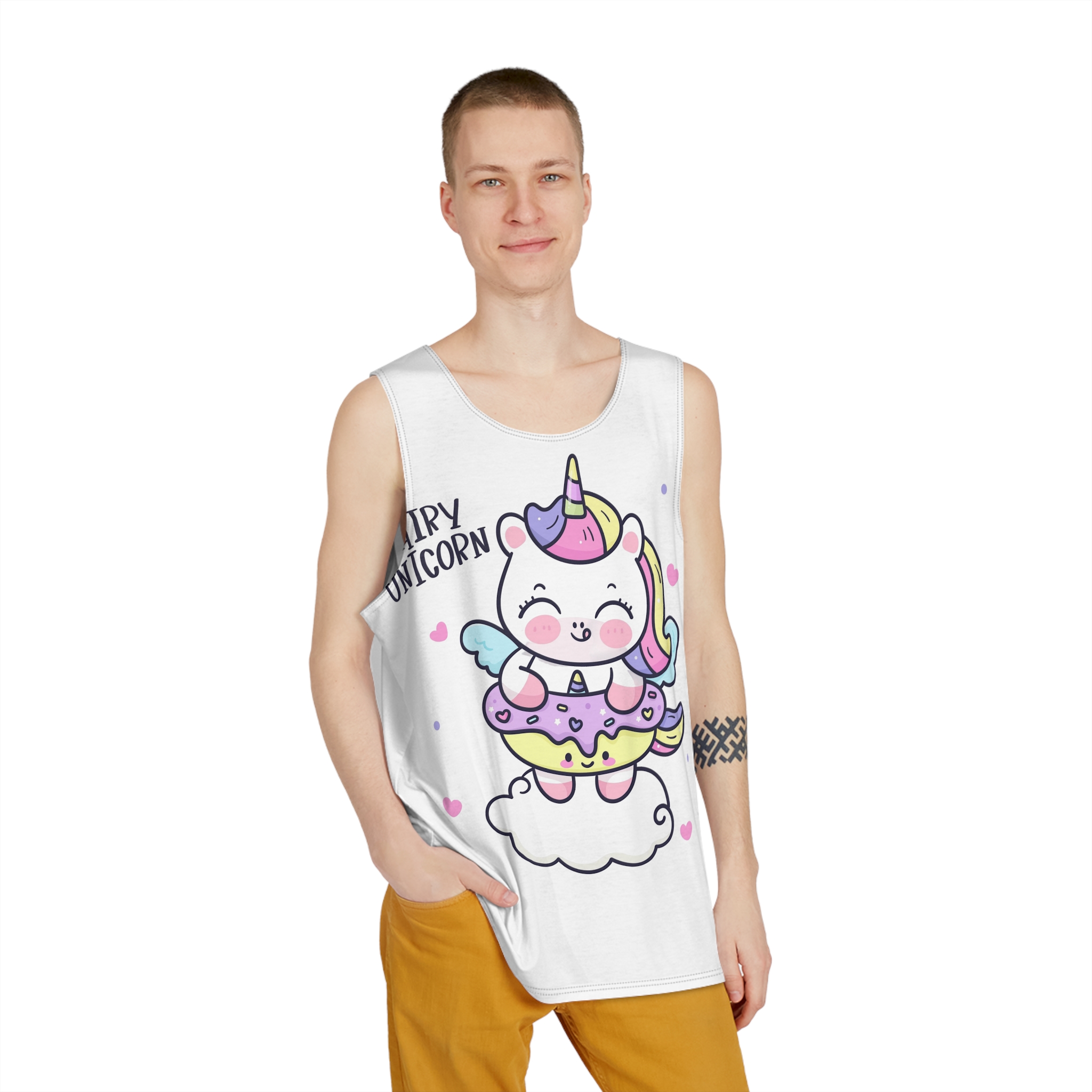 Cute Unicorn Cartoon Donut Cloud Kawaii Animal Mens Tank Aop - Image 3