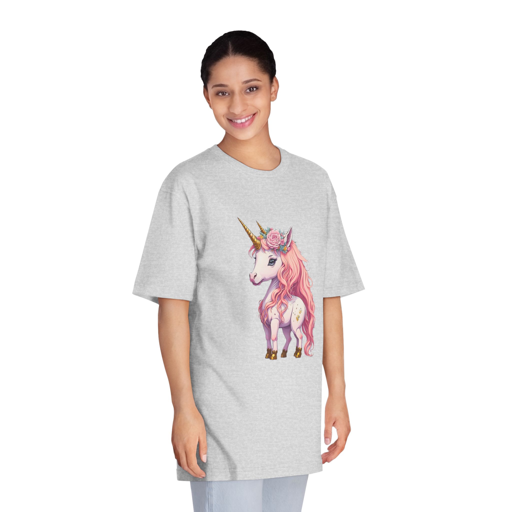 Pink Baby Unicorn Cartoon With Gold Horn Generative Ai Unisex Classic Crewneck T Shirt - Image 15