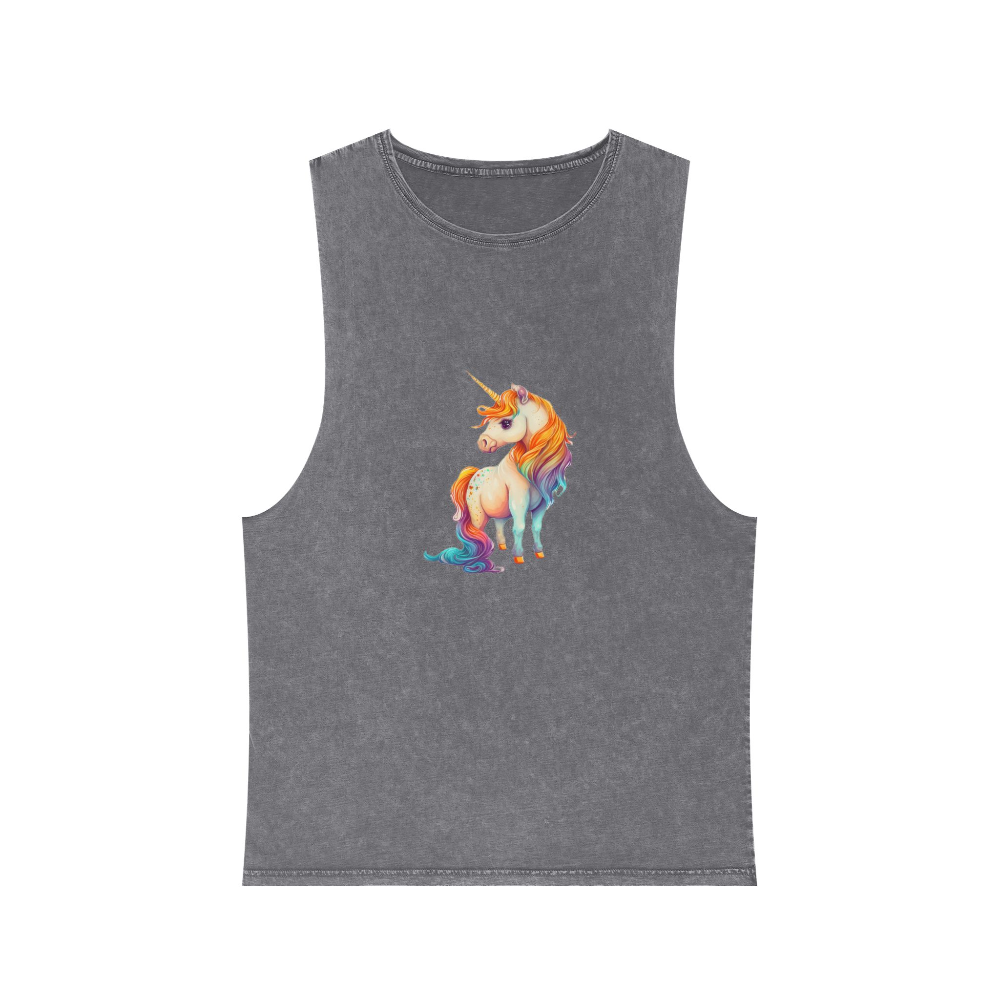 Cute Adorable Lovely Unicorn Colorful With Gradients Background Unisex Stonewash Tank Top - Image 9