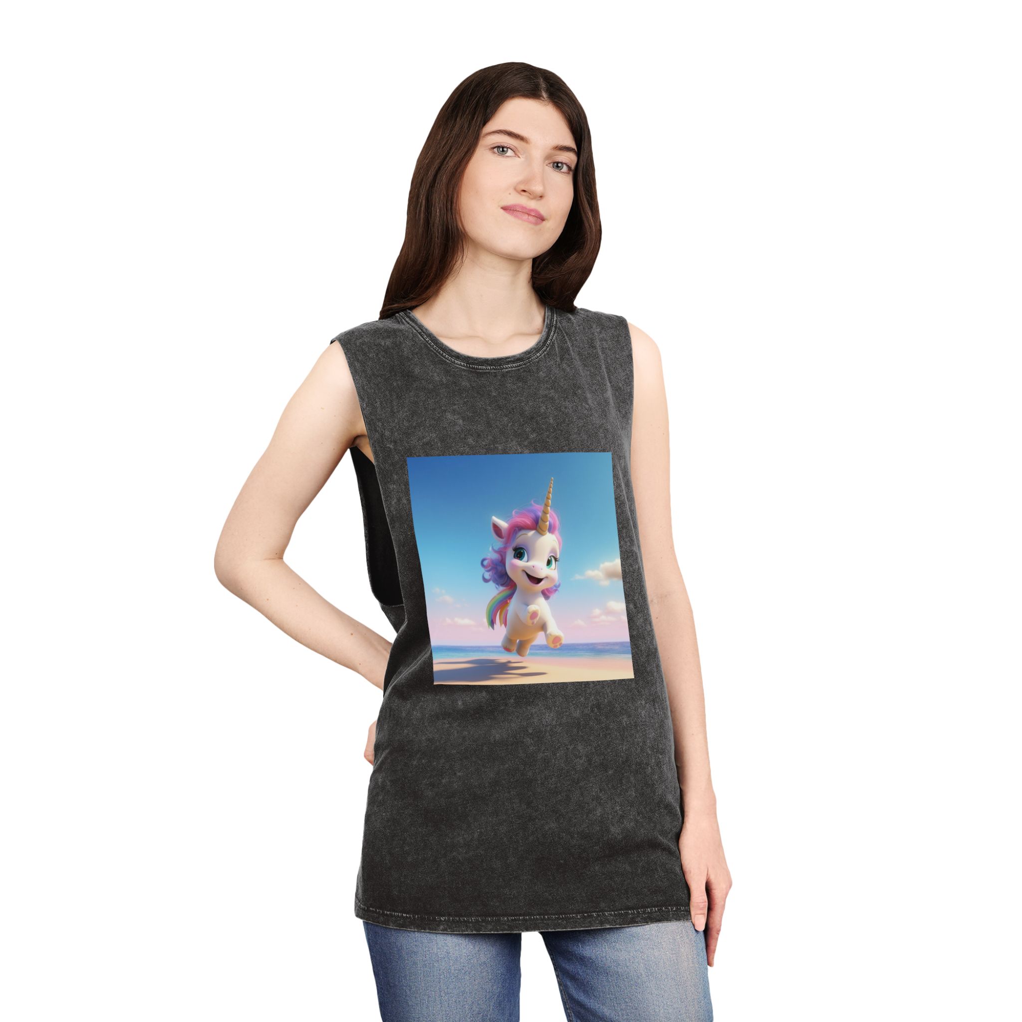 Animated Unicorn Children Unisex Stonewash Tank Top - Image 4