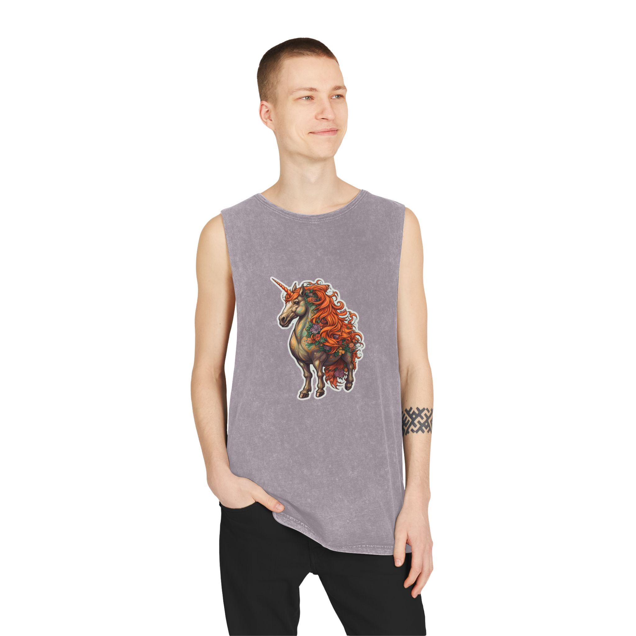 Drawing Unicorn With Flowers Picture Unicorn Unisex Stonewash Tank Top - Image 19