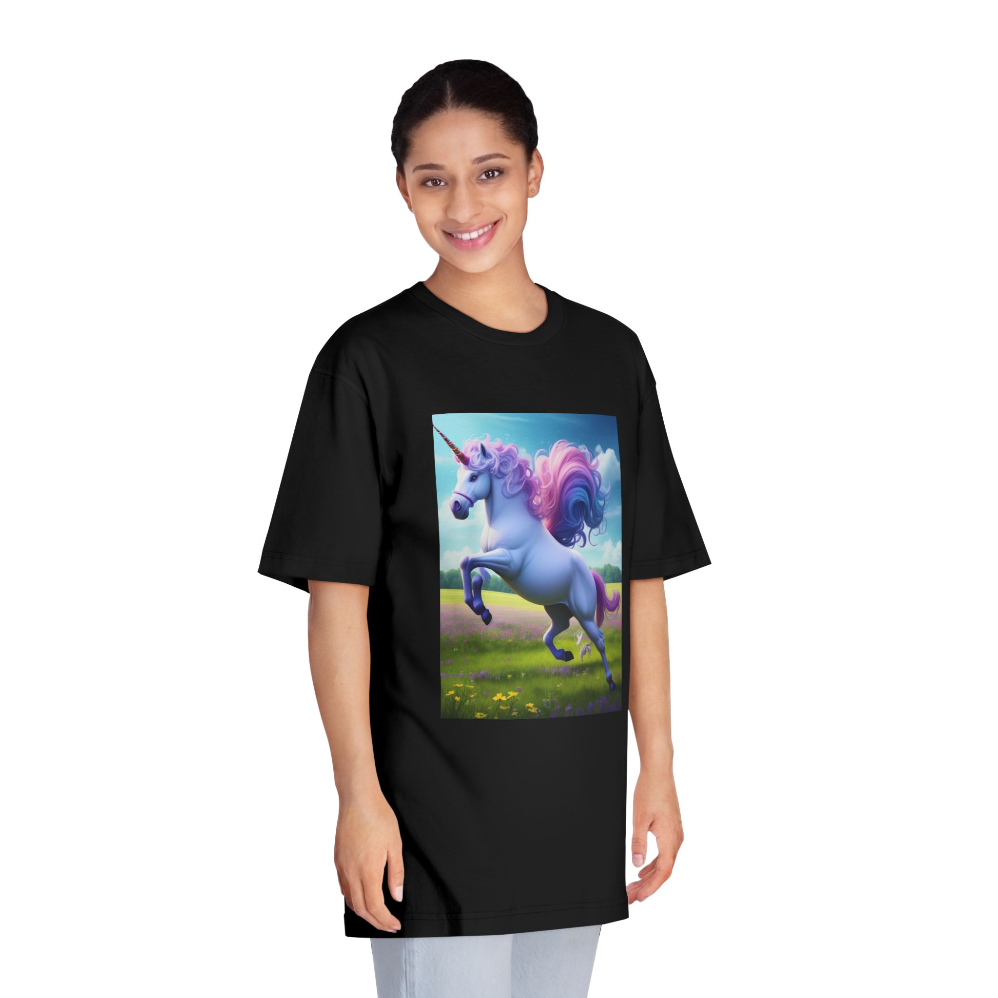 Beautiful Unicorn Running Magical Meadow Unicorn Background Images Whimsical Unicorn (37) Unisex Classic Crewneck T Shirt - Image 7
