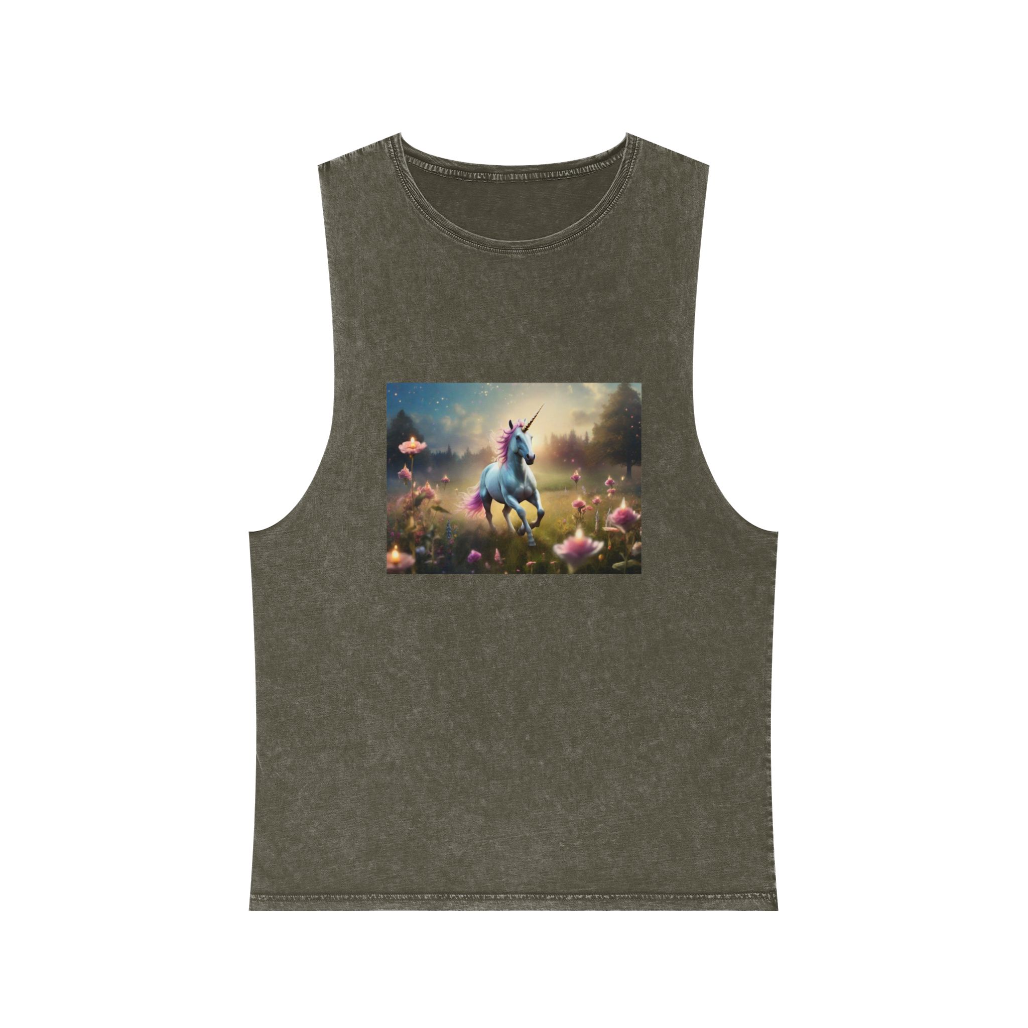 Beautiful Unicorn Running Magical Meadow Unicorn Background Images Whimsical Unicorn (19) Unisex Stonewash Tank Top - Image 5