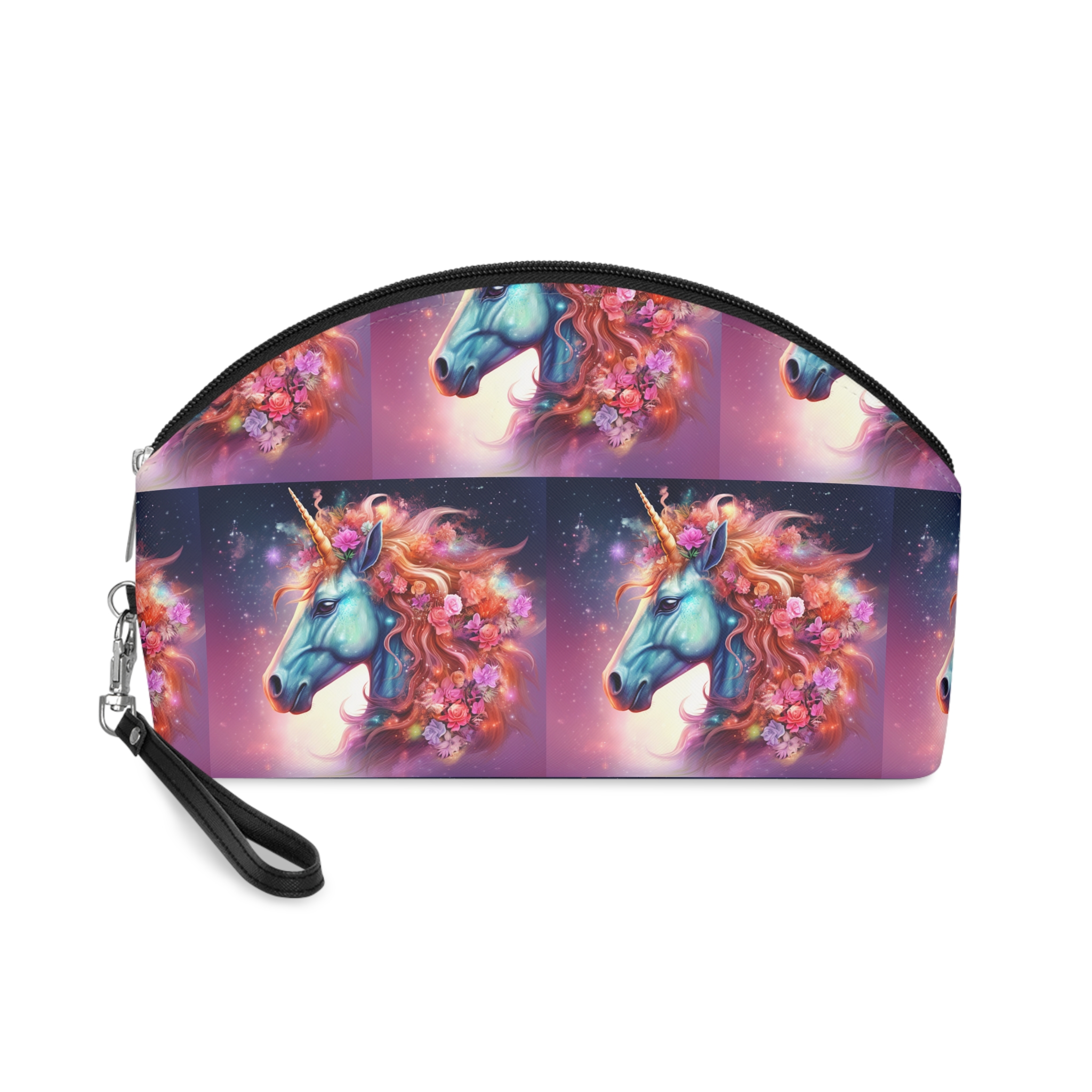 Unicorn With Flowers Its Mane Star Background Generative Ai Makeup Bag
