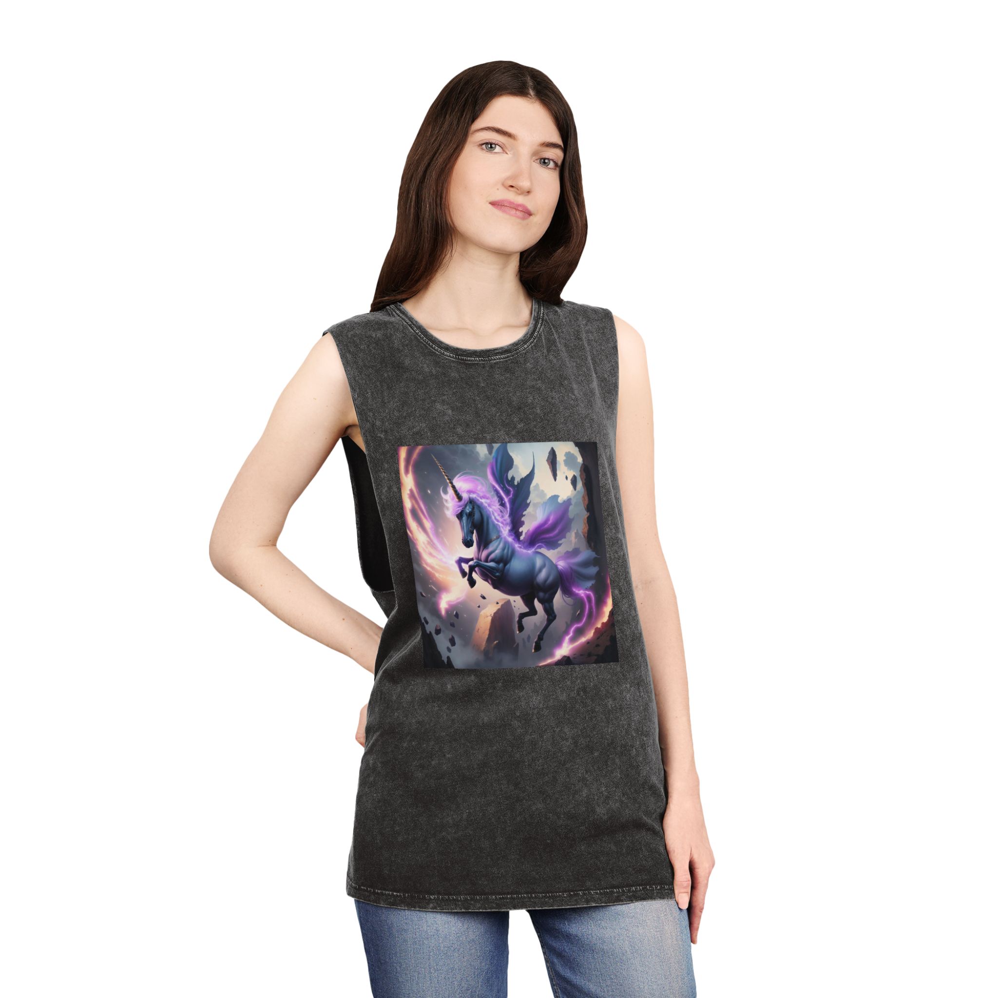 Unicorn Painting Unisex Stonewash Tank Top - Image 4