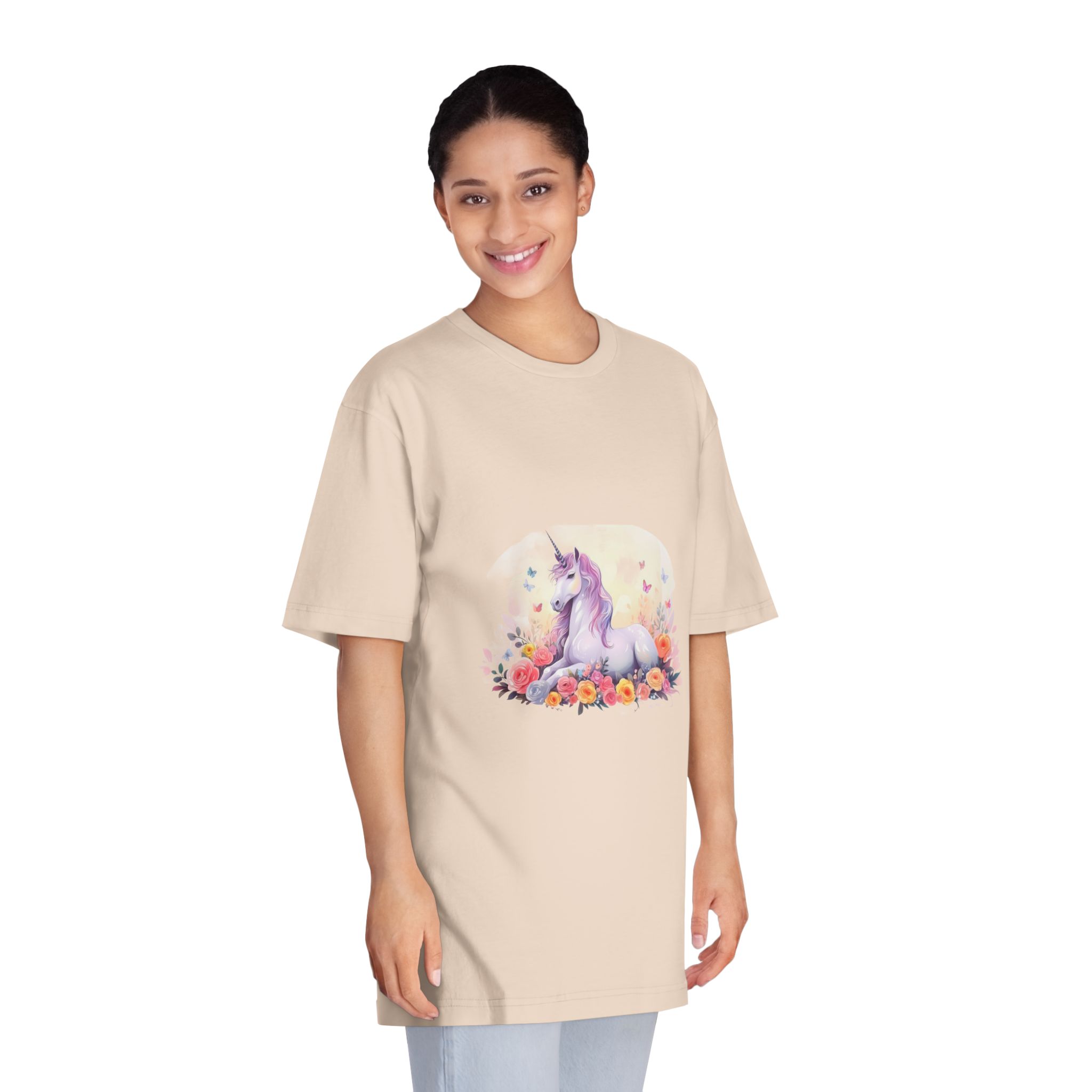 Illustration Little Unicorn Sits With Flowers Unisex Classic Crewneck T Shirt - Image 11