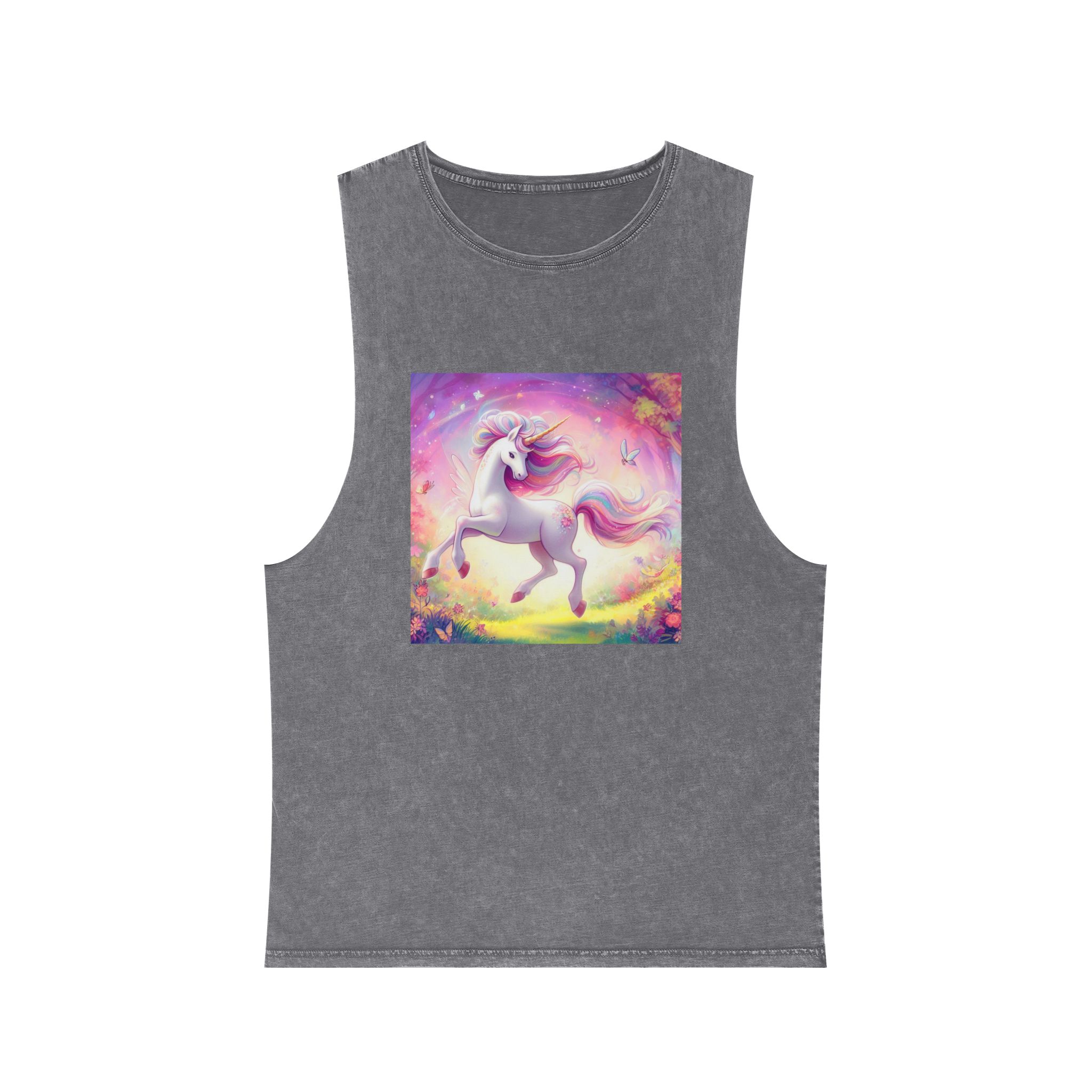 Beautiful Unicorn Running Magical Meadow Unicorn Background Images Whimsical Unicorn (2) Unisex Stonewash Tank Top - Image 9