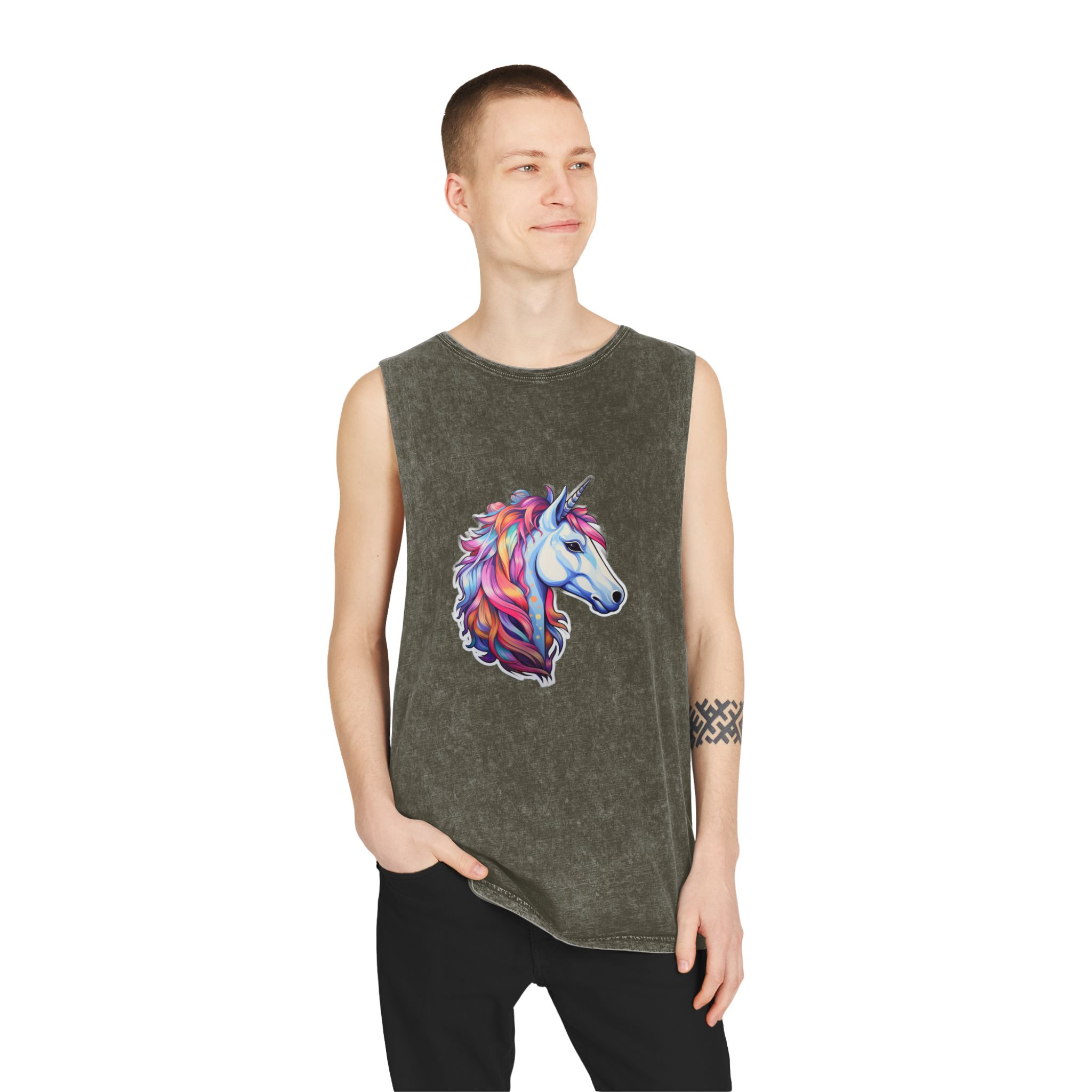 Sticker Unicorn Unisex Stonewash Tank Top - Image 7