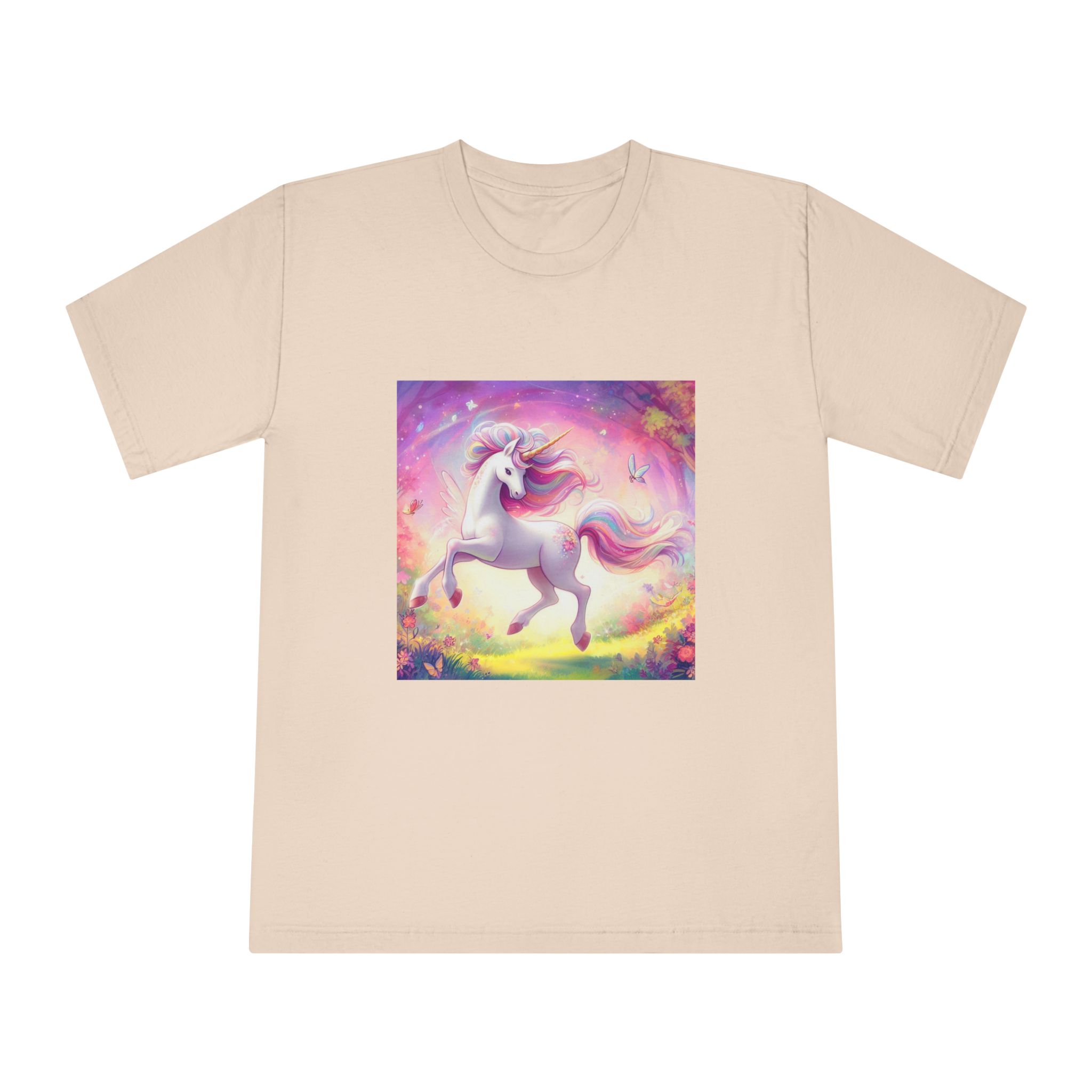 Beautiful Unicorn Running Magical Meadow Unicorn Background Images Whimsical Unicorn (2) Unisex Classic Crewneck T Shirt - Image 9
