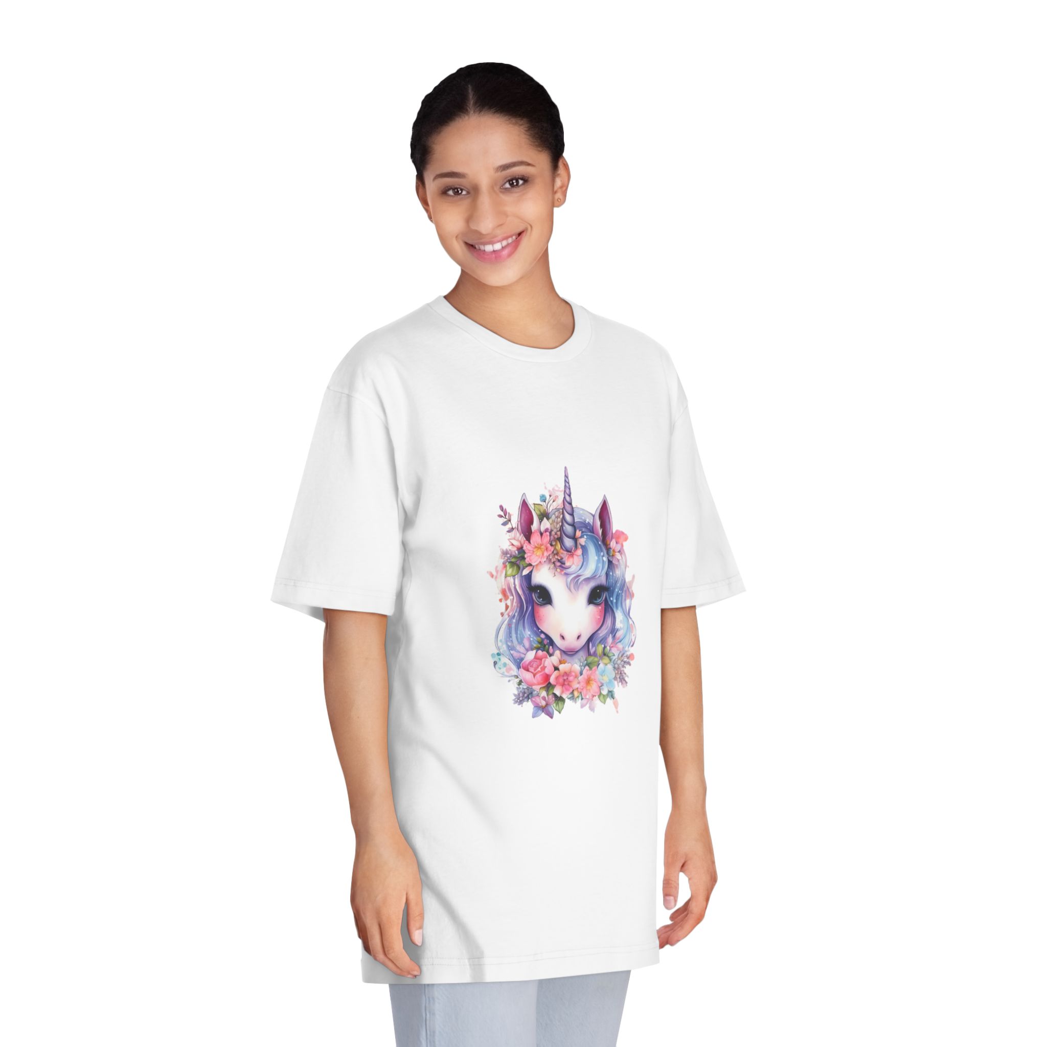 Cute Colorful Magic Unicorn With Flowers Watercolor Style (1) Copy Unisex Classic Crewneck T Shirt - Image 3