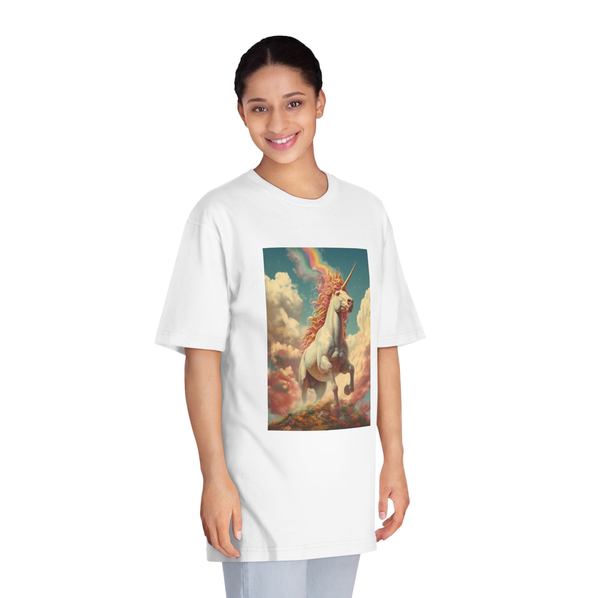 Painting Unicorn With Rainbow Sky Generative Ai Unisex Classic Crewneck T Shirt - Image 3