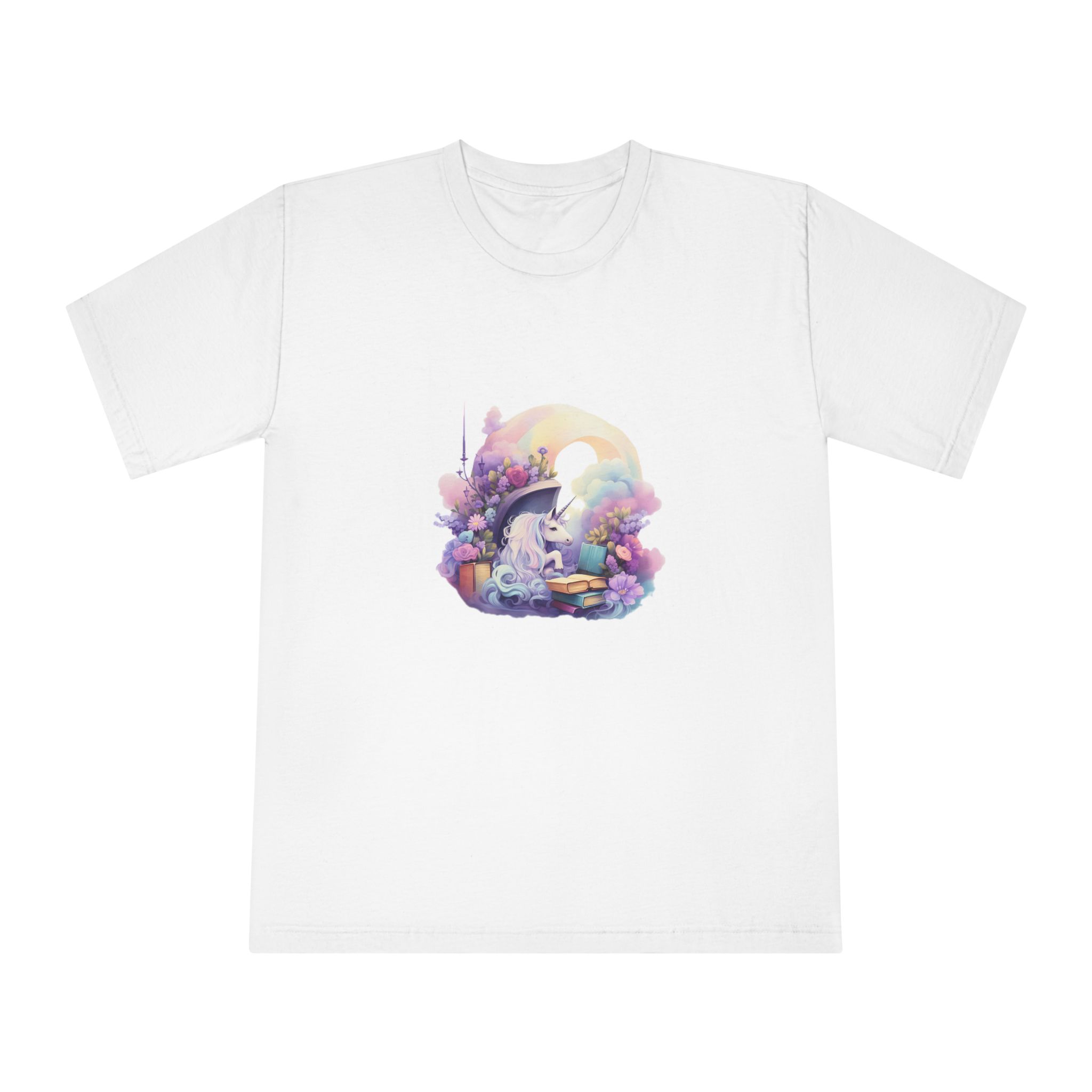 Watercolor Cozy Reading Book Set Hidden Realm Unicorns Fluffy Clipart Tshirt Isolated Unisex Classic Crewneck T Shirt