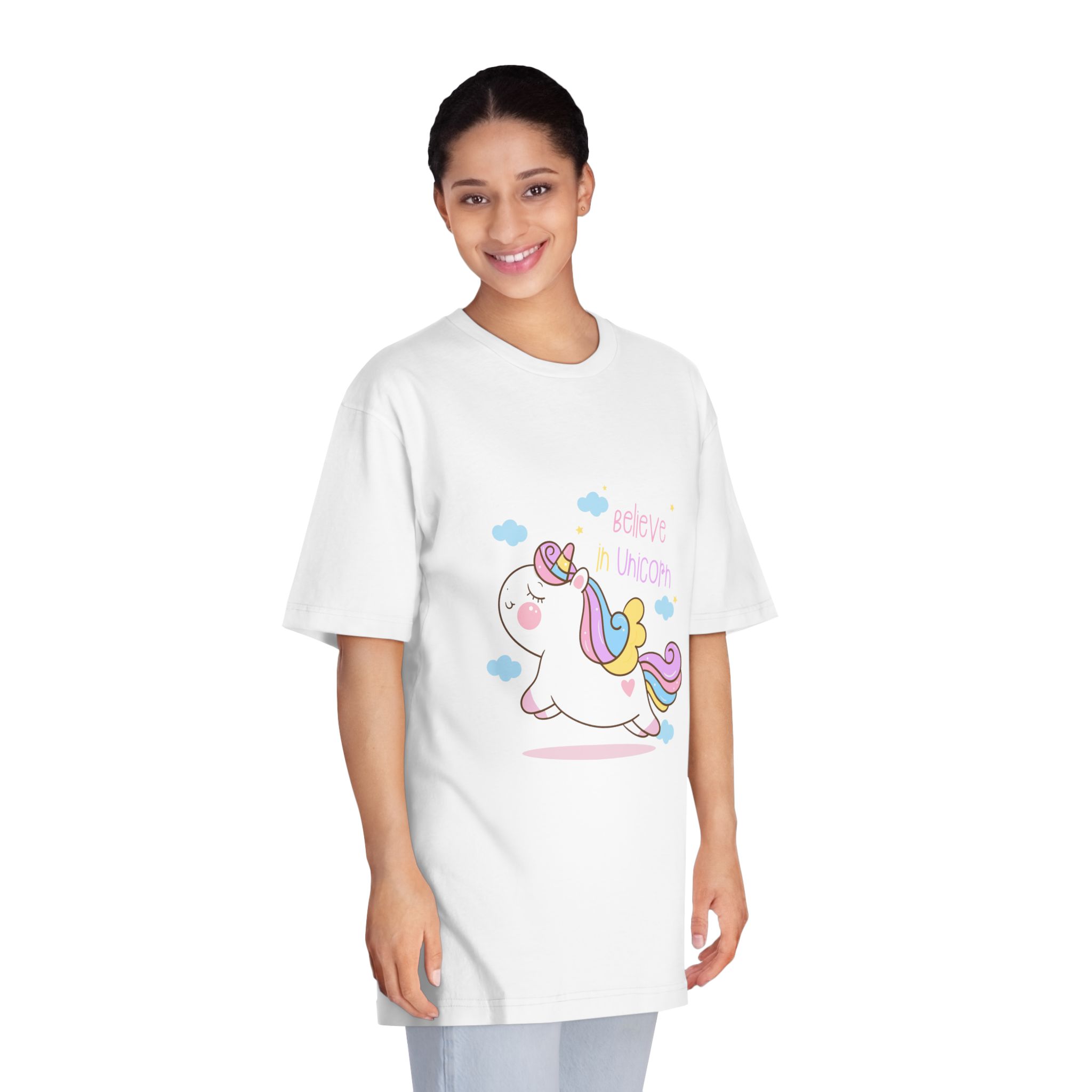Cute Unicorn Cartoon Jump Air Flat Style Unisex Classic Crewneck T Shirt - Image 3