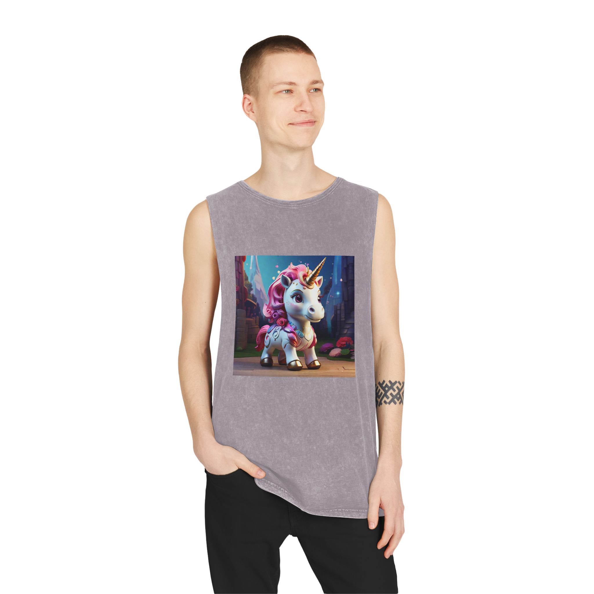 Animated Unicorn Children Generated By Ai (14) Unisex Stonewash Tank Top - Image 19