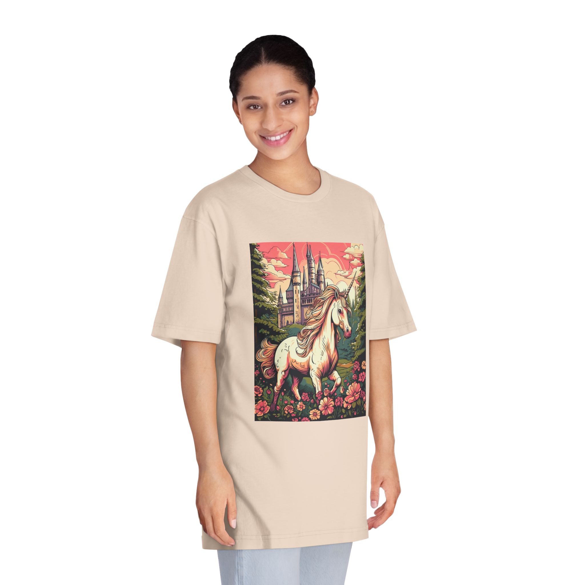 Unicorn Front Castle With Flowers Trees Generative Ai Unisex Classic Crewneck T Shirt - Image 11