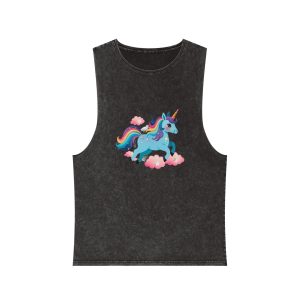 Kawaii Unicorn Unisex Stonewash Tank Top