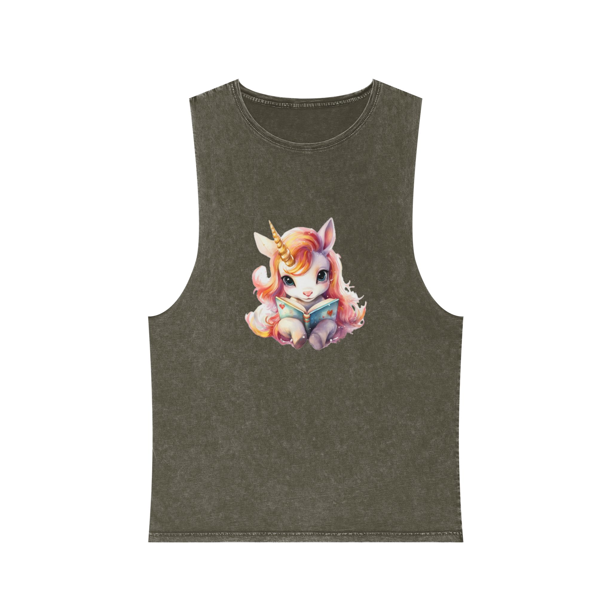 Unicorn Reading Book With Unicorn Horn Her Head Generative Ai Unisex Stonewash Tank Top - Image 5