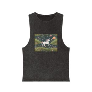 Beautiful Unicorn Running Magical Meadow Unicorn Background Images Whimsical Unicorn (53) Unisex Stonewash Tank Top