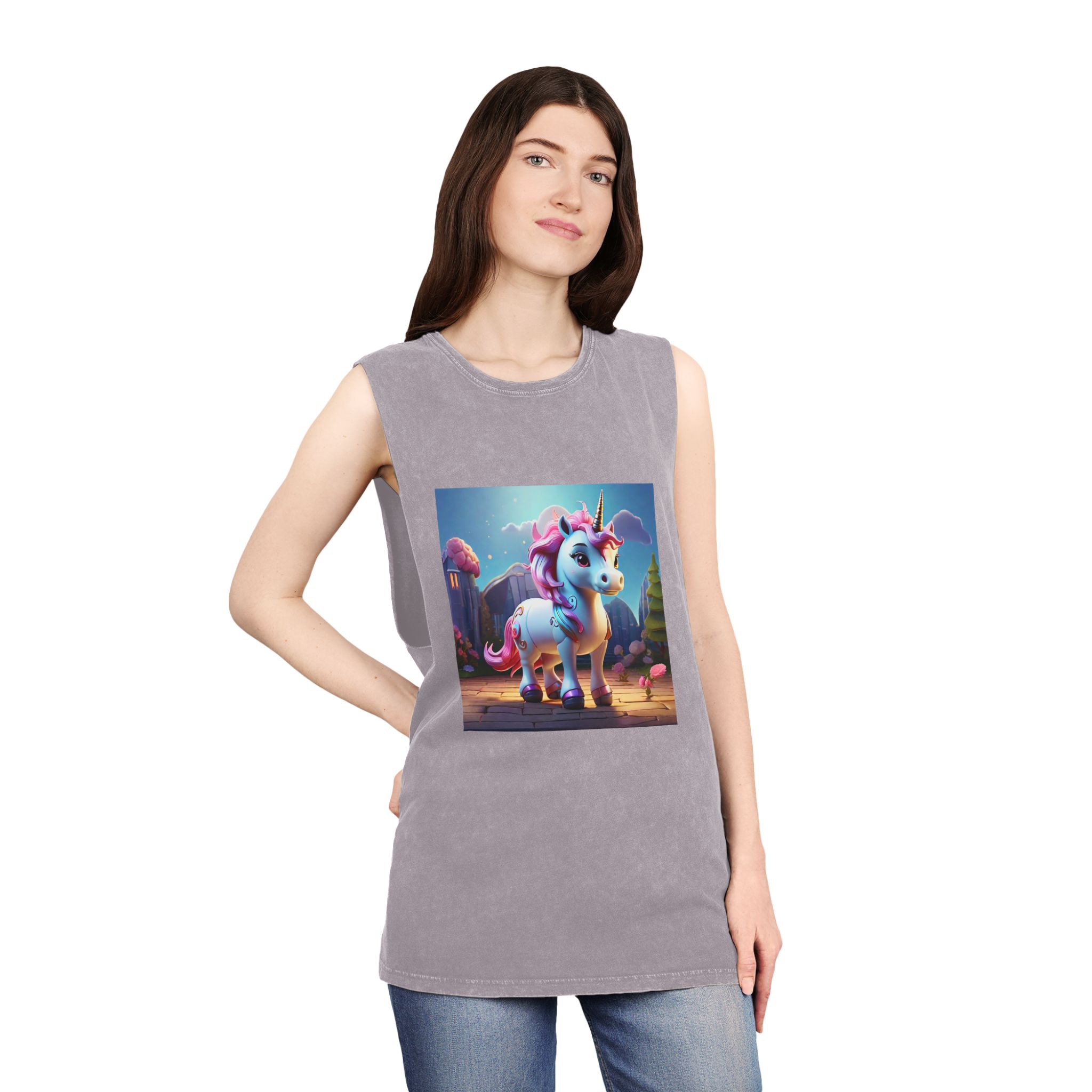 Animated Unicorn Children Generated By Ai (8) Unisex Stonewash Tank Top - Image 20