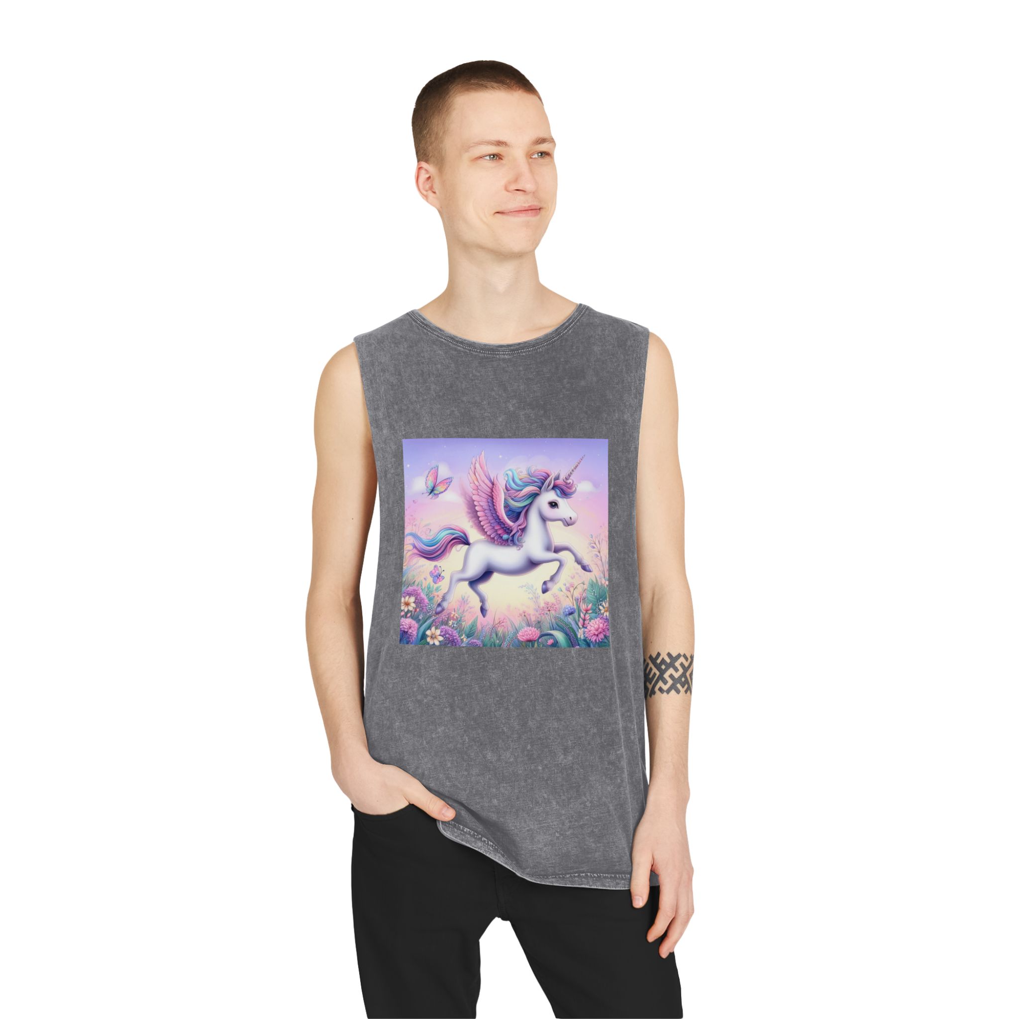 Beautiful Unicorn Running Magical Meadow Unicorn Background Images Whimsical Unicorn (1) Unisex Stonewash Tank Top - Image 11