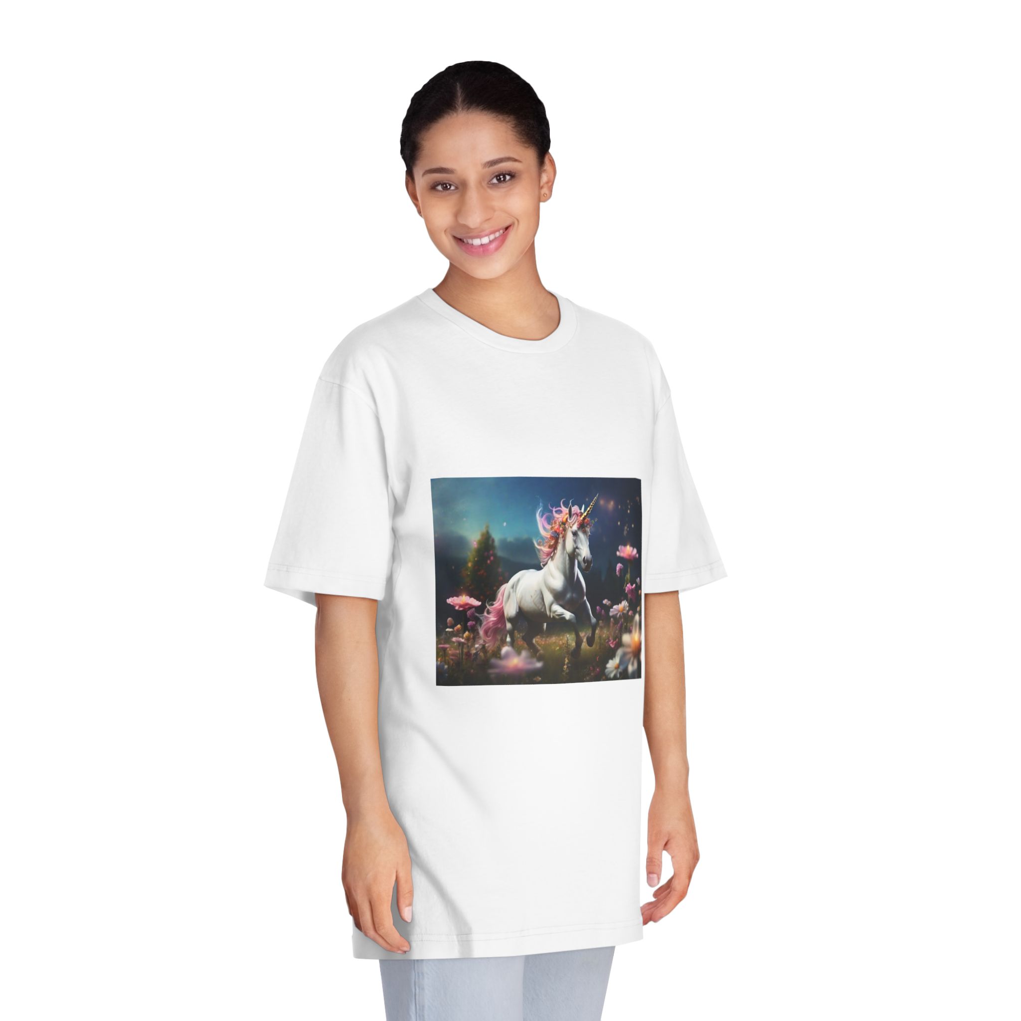 Beautiful Unicorn Running Magical Meadow Unicorn Background Images Whimsical Unicorn (23) Unisex Classic Crewneck T Shirt - Image 3