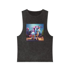 Animated Unicorn Children Generated By Ai (2) Unisex Stonewash Tank Top