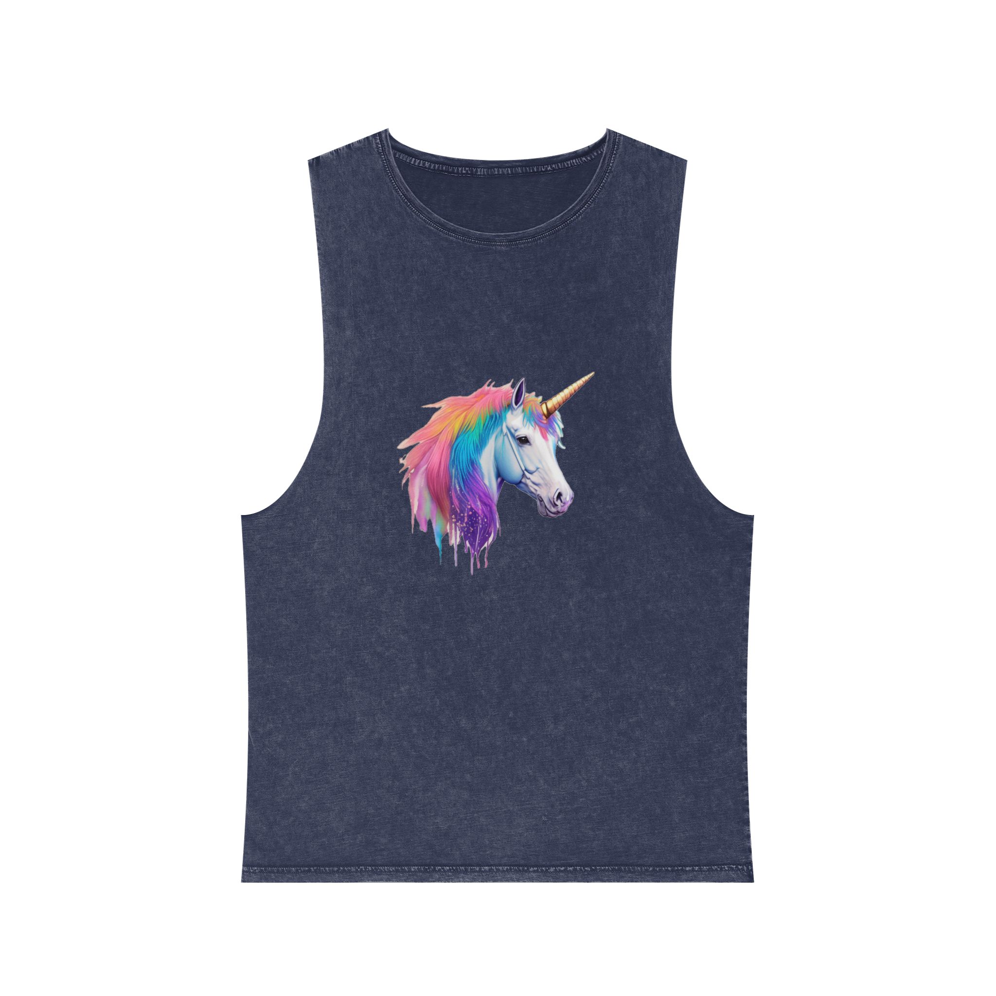 Unicorn Head With Rainbow Mane Horn White Background Unisex Stonewash Tank Top - Image 13