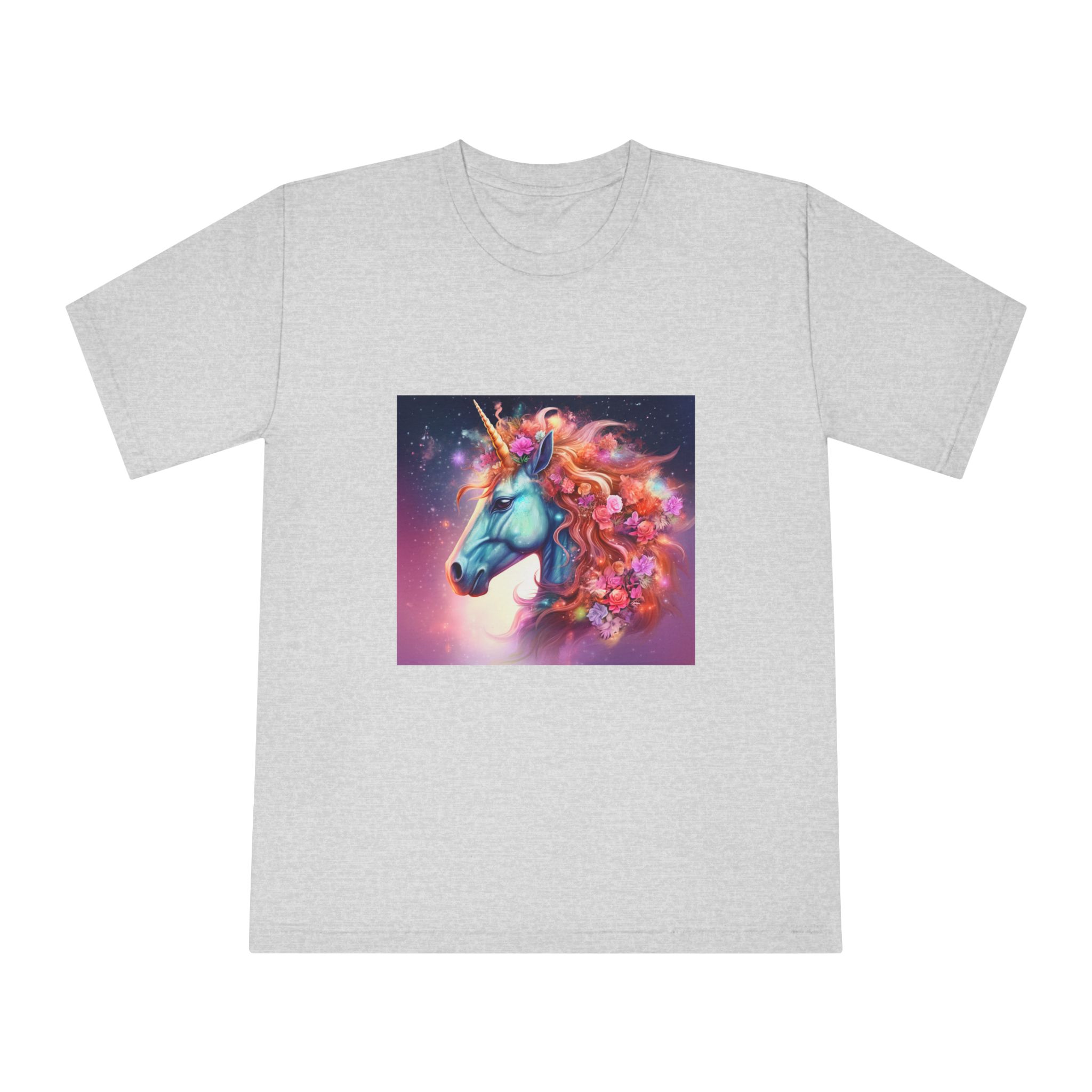 Unicorn With Flowers Its Mane Star Background Generative Ai Unisex Classic Crewneck T Shirt - Image 13