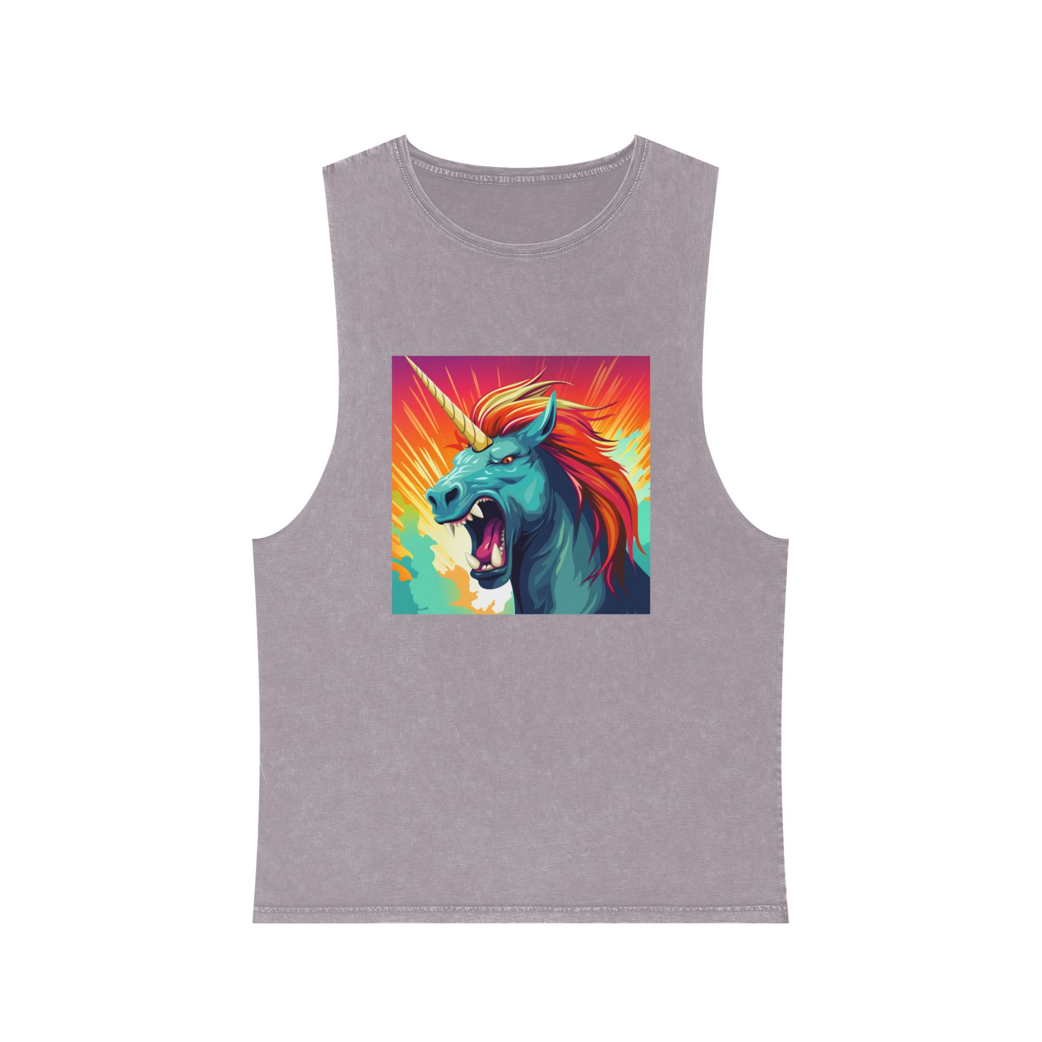 Illustration Unicorn With Colorful Mane Yellow Horn Generative Ai Unisex Stonewash Tank Top - Image 17