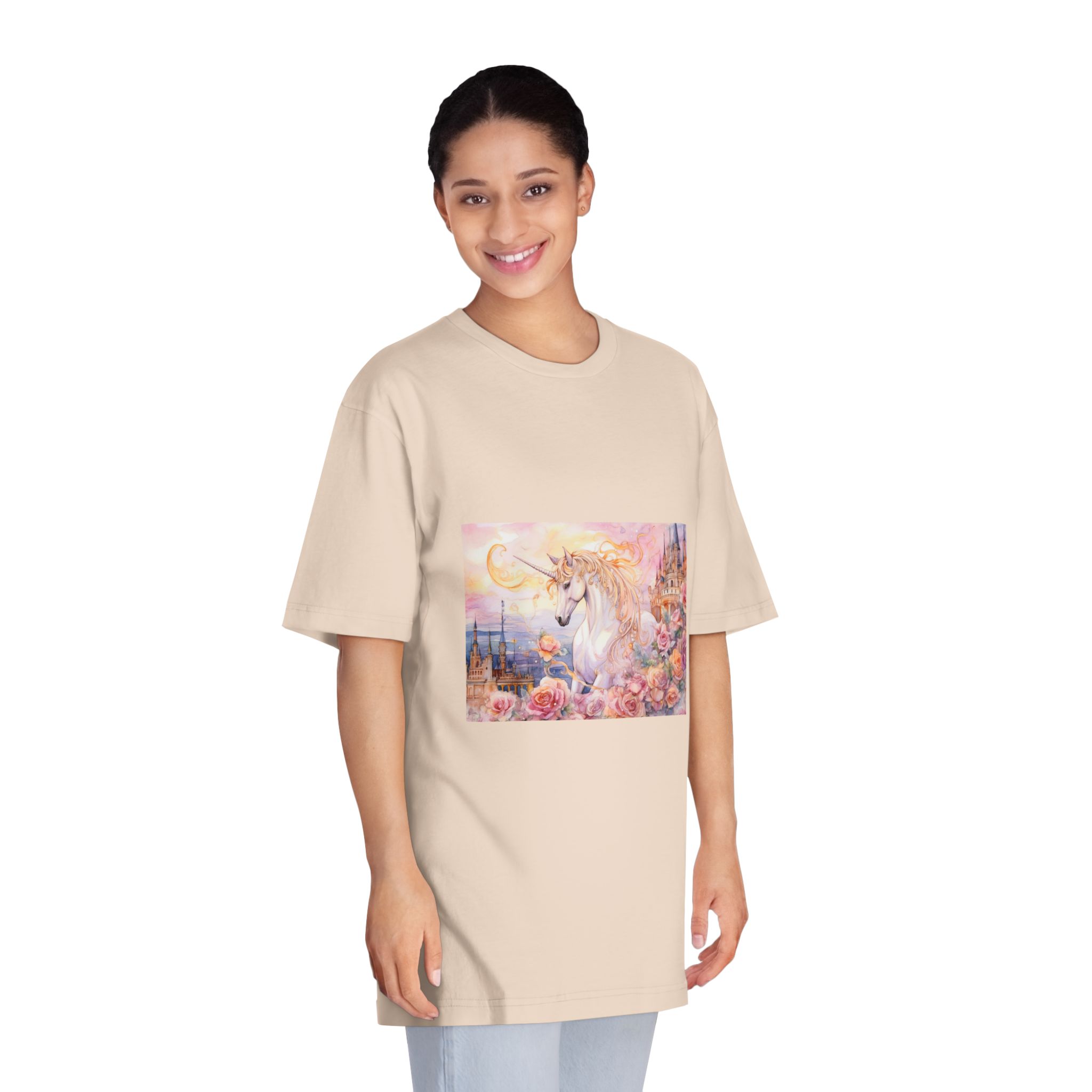Painting Unicorn Castle With Roses Castle Background Generative Ai Unisex Classic Crewneck T Shirt - Image 11