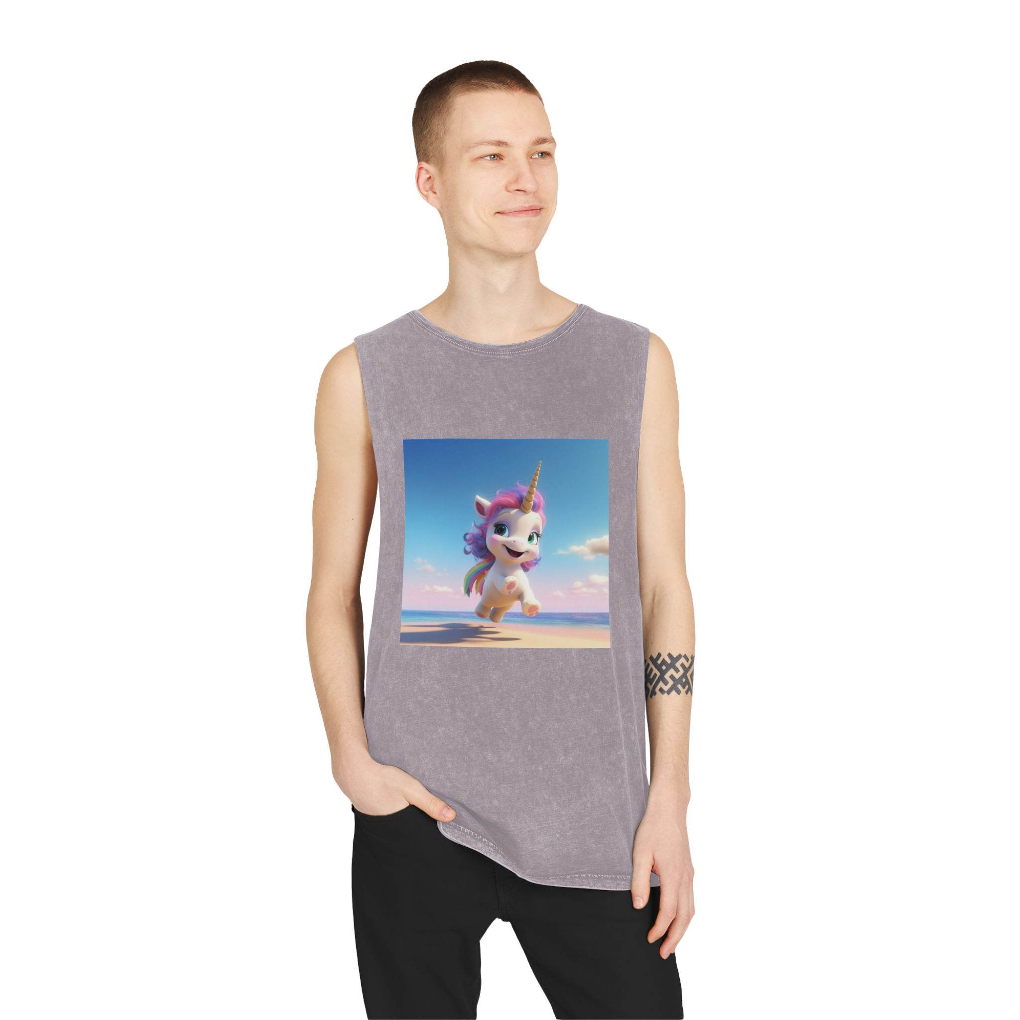 Animated Unicorn Children Unisex Stonewash Tank Top - Image 19