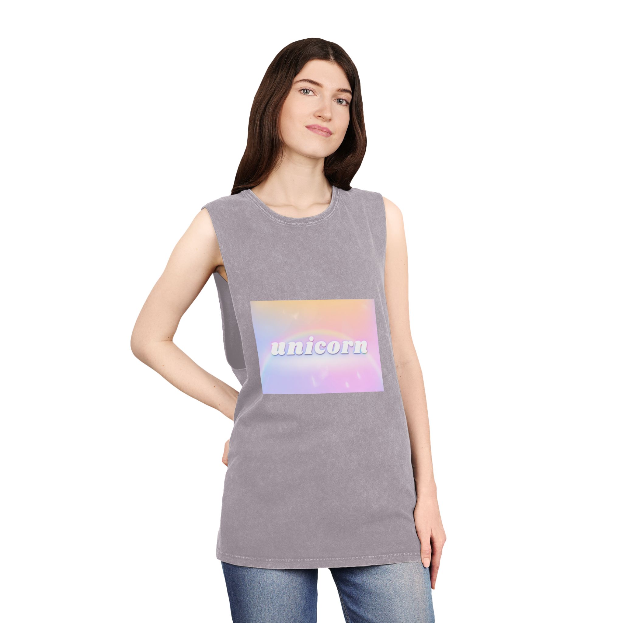 Unicorn Aesthetic Typography Colorful Glowing Rainbow Font Unisex Stonewash Tank Top - Image 20