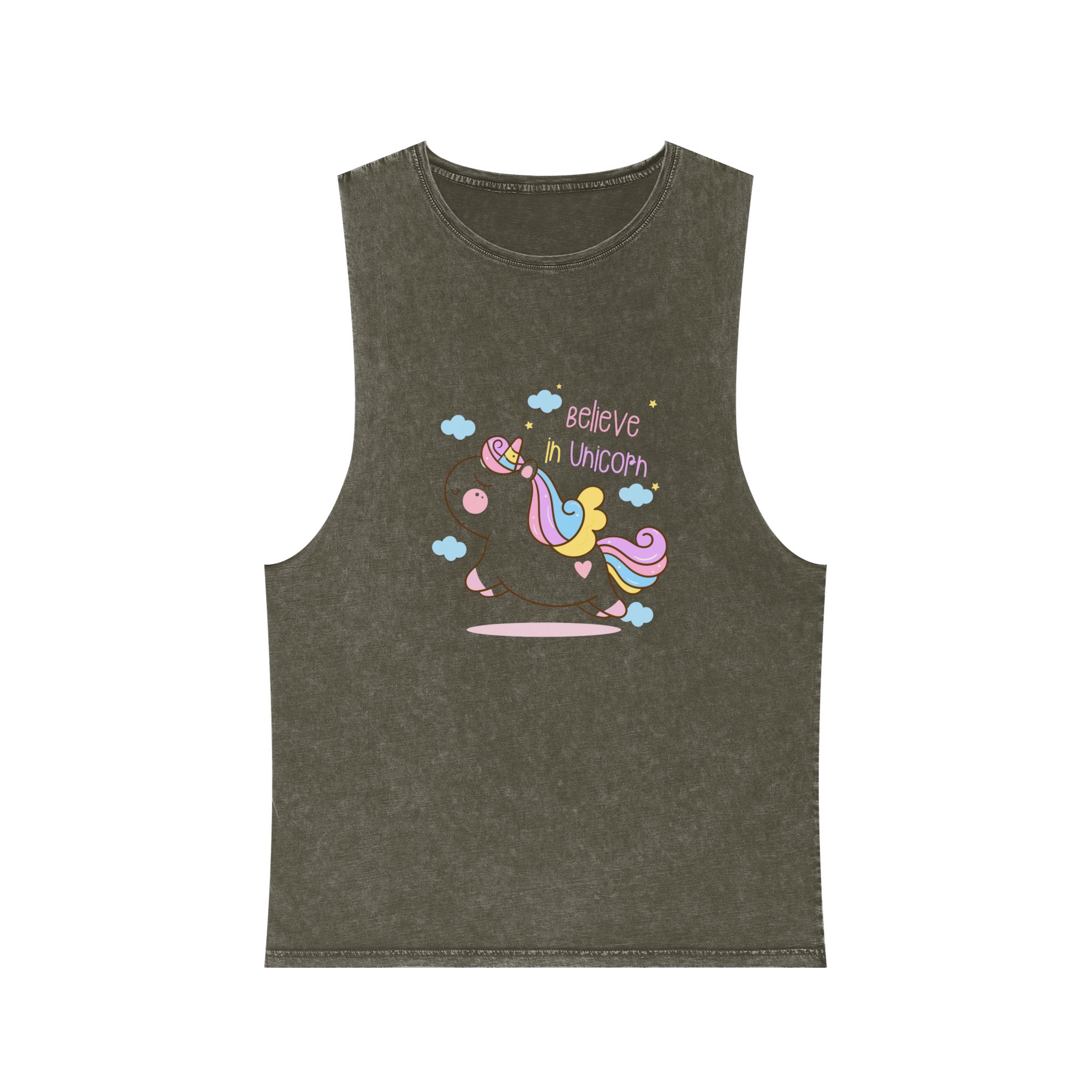 Cute Unicorn Cartoon Jump Air Flat Style Unisex Stonewash Tank Top - Image 5