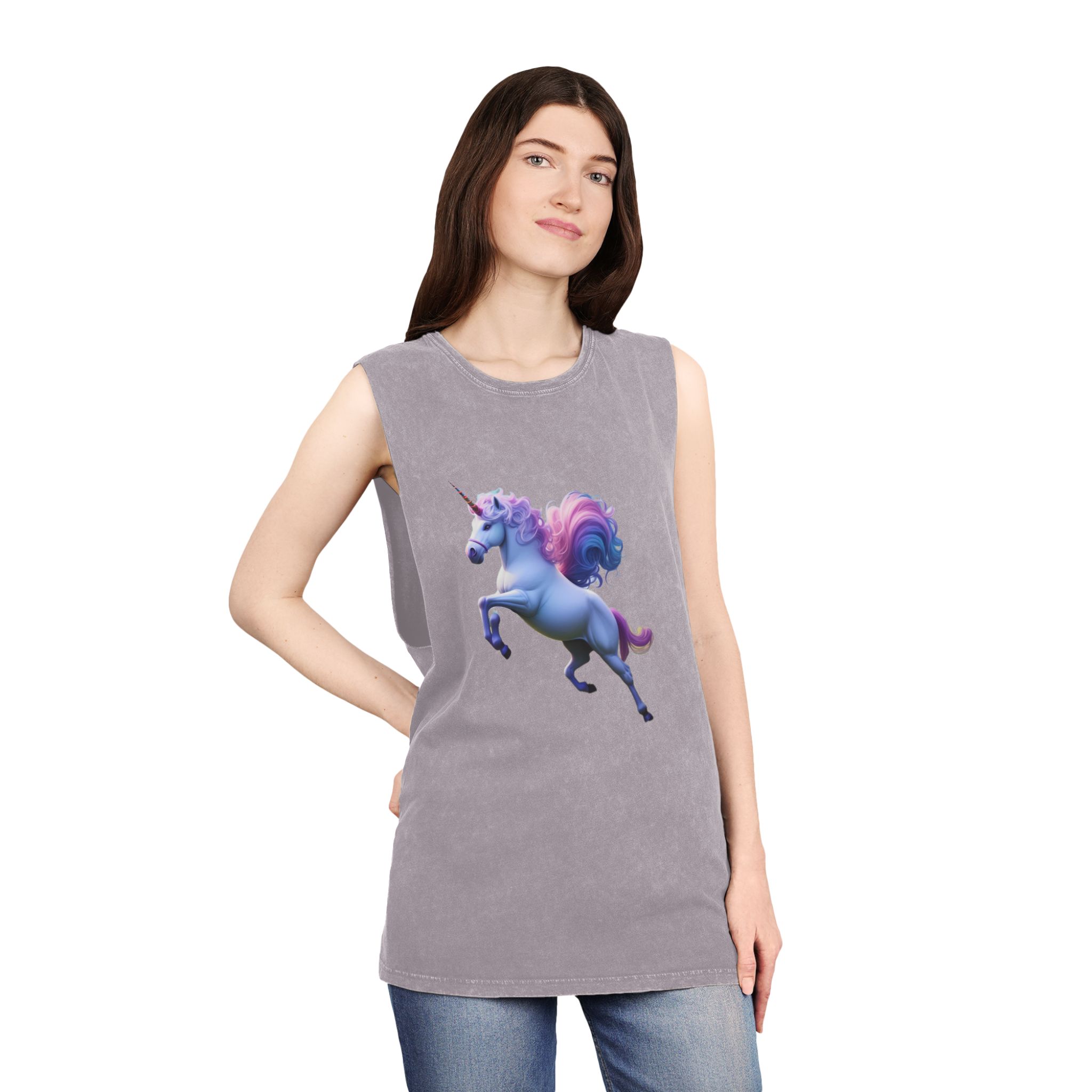 Beautiful Unicorn Running Magical Meadow Unicorn Background Images Whimsical Unicorn (37) Unisex Stonewash Tank Top - Image 20