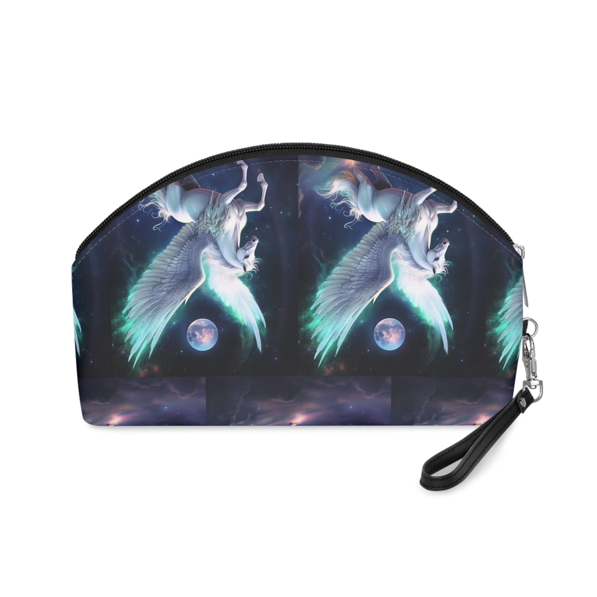 Unicorn With Wings Flying Sky With Full Moon Background Generative Ai Makeup Bag - Image 2