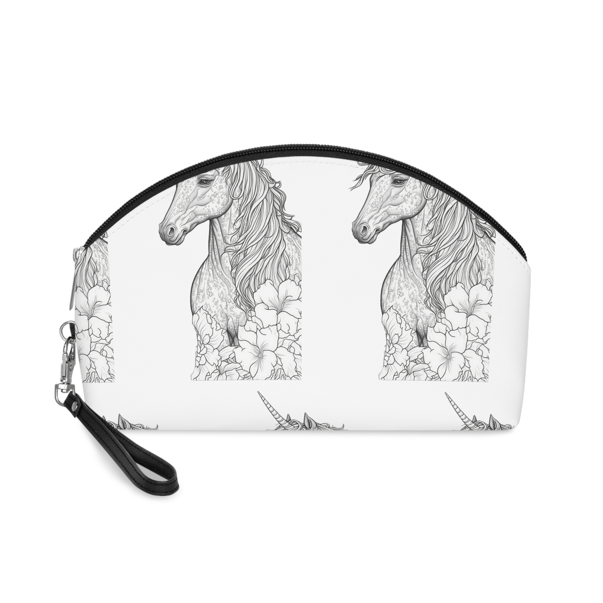 Unicorn Fantastic Vintage Flowers Image Generative Ai Makeup Bag