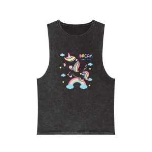 Cute Unicorn Pegasus Cartoon Fly Pastel Rainbow Kawaii Animal Unisex Stonewash Tank Top