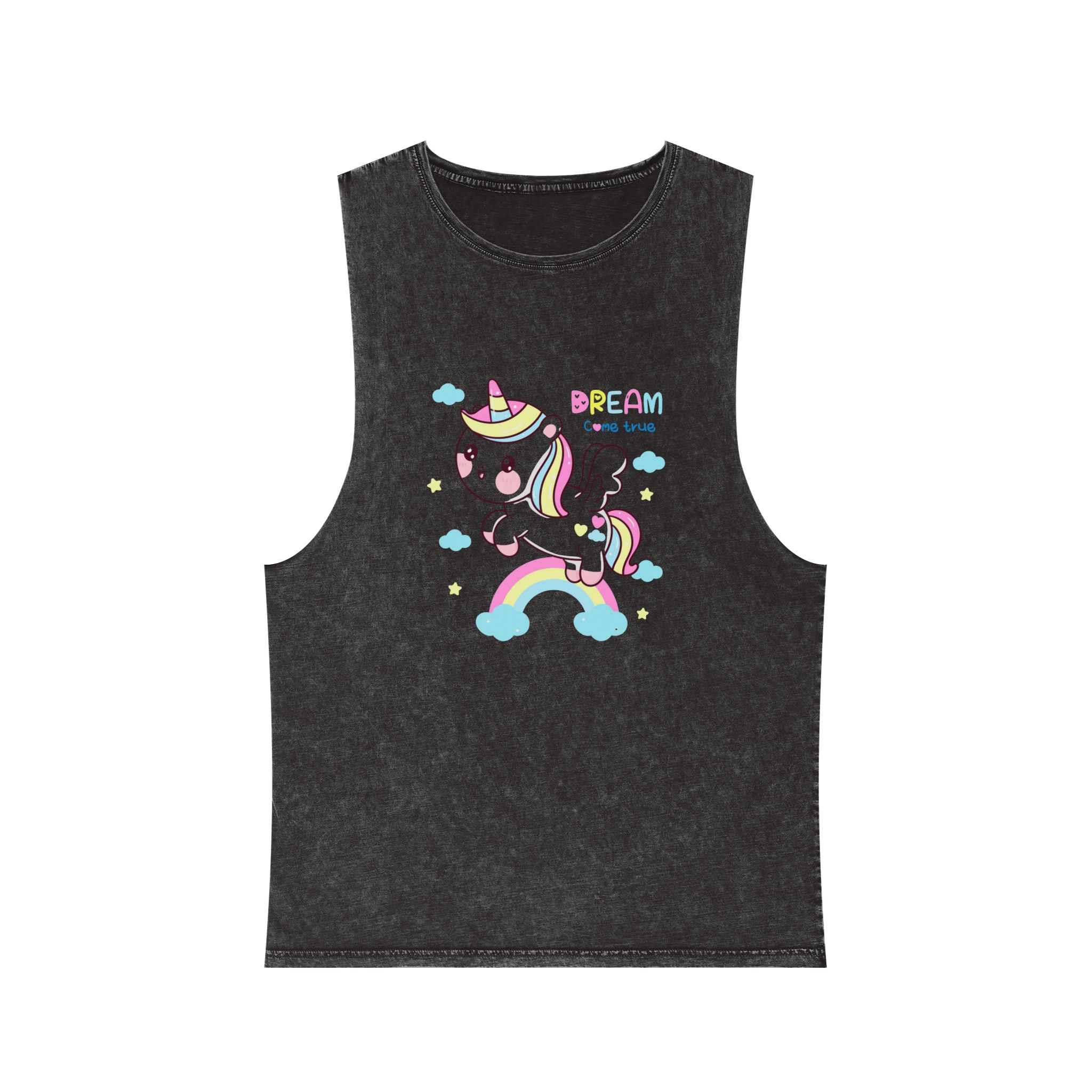 Cute Unicorn Pegasus Cartoon Fly Pastel Rainbow Kawaii Animal Unisex Stonewash Tank Top