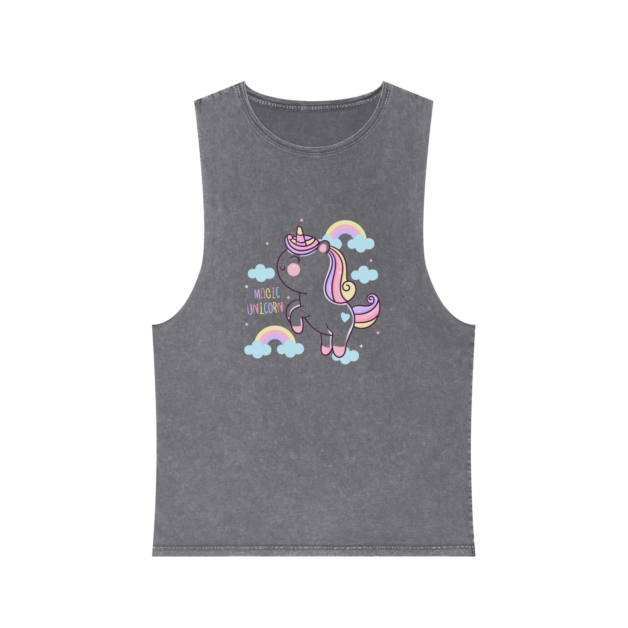 Cute Unicorn Cartoon Magic Rainbow Kawaii Pony Unisex Stonewash Tank Top - Image 9